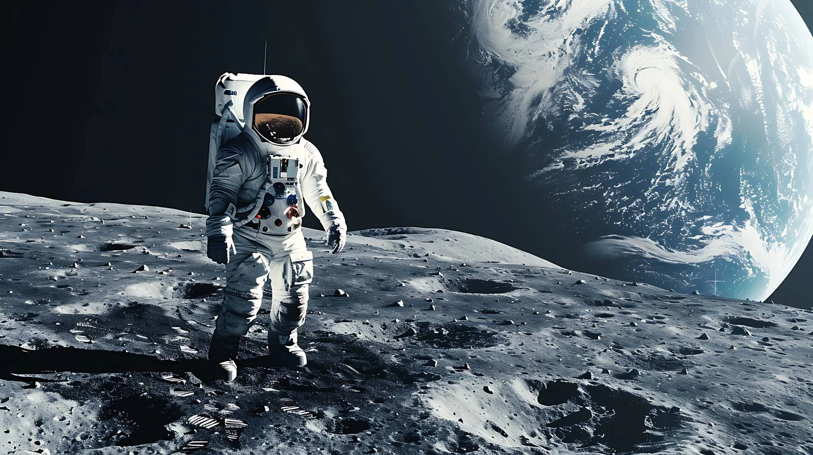 Moon Surface with Cosmonaut and Earth — free download from Dotvec