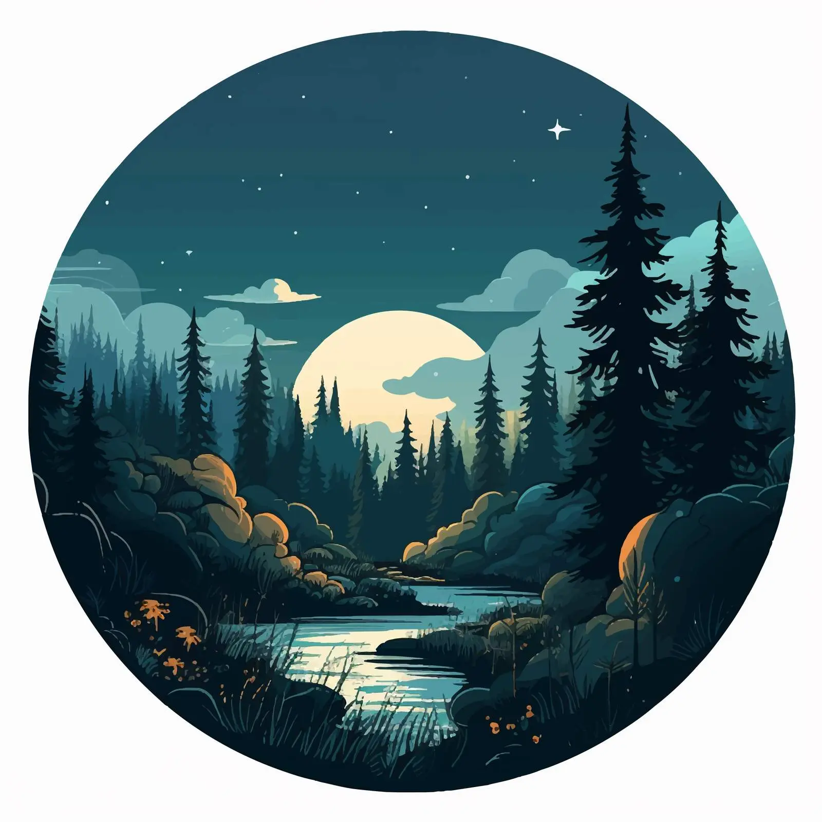 Calm Moonrise Over Forest Vector Illustration – free art for home image from Dotvec