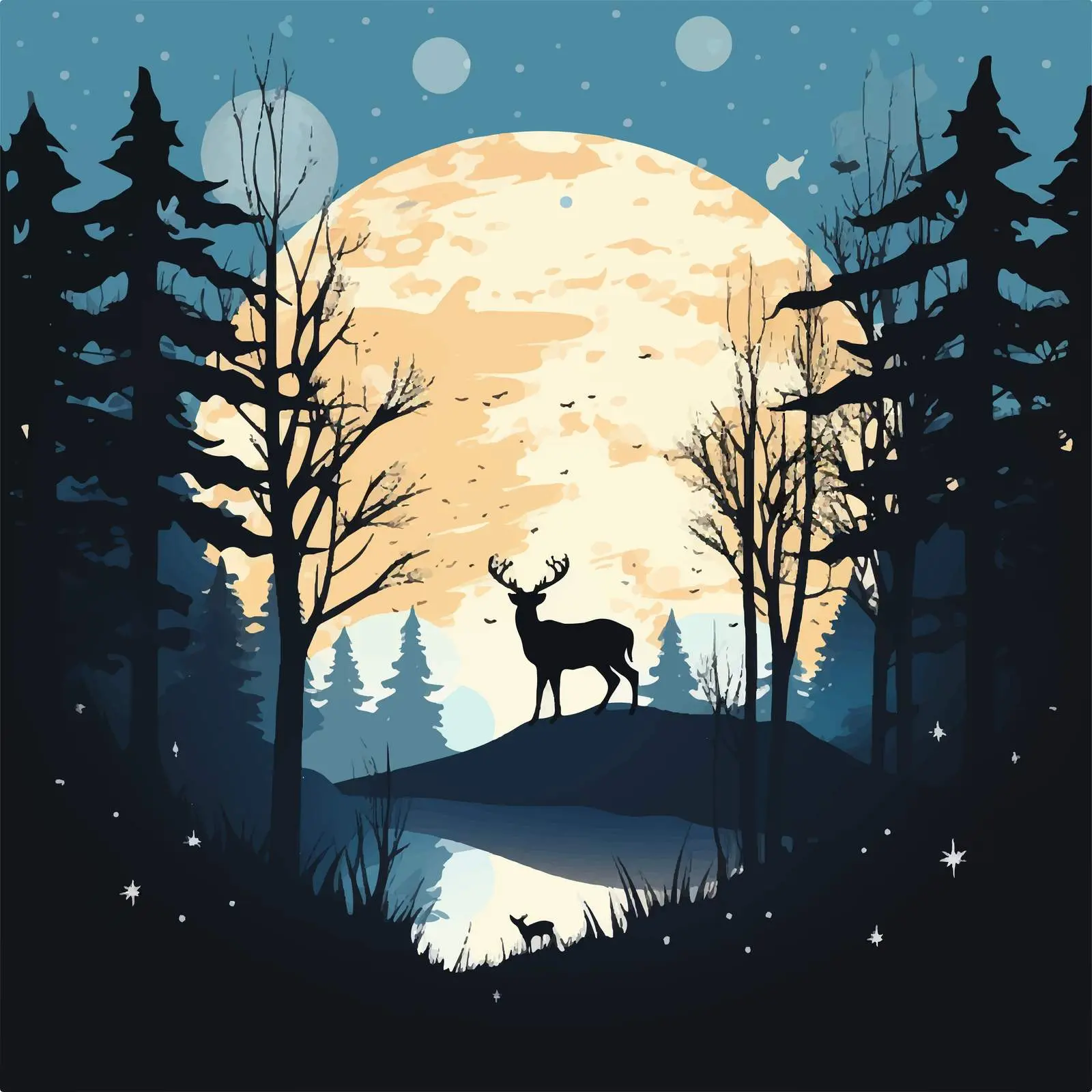 Calm Night with Moonrise Over Forest Illustration — free download from Dotvec