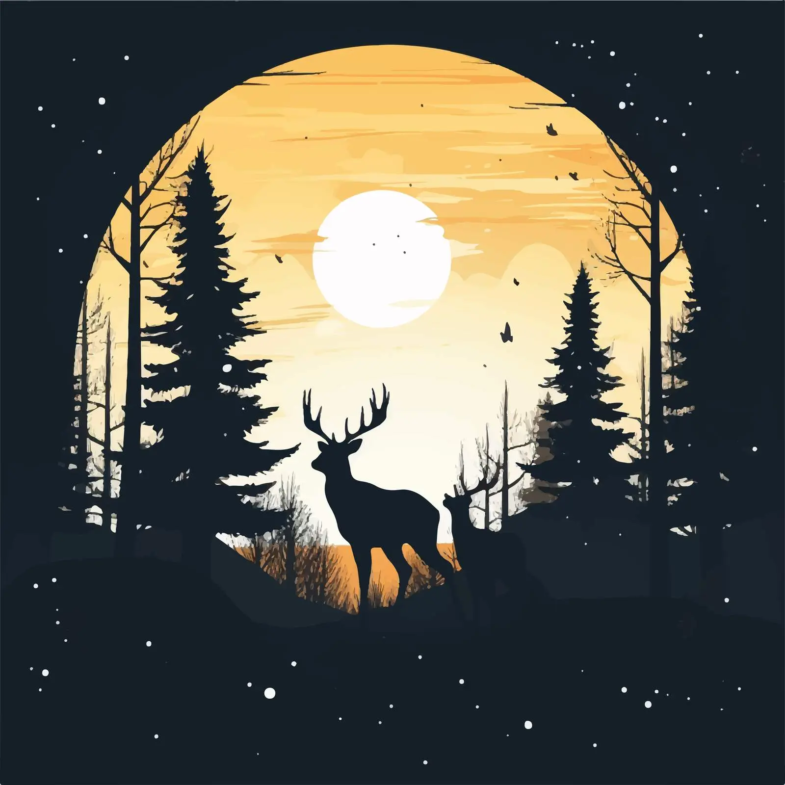 Calm Moonrise Over Forest with Animals – free dusk image from Dotvec