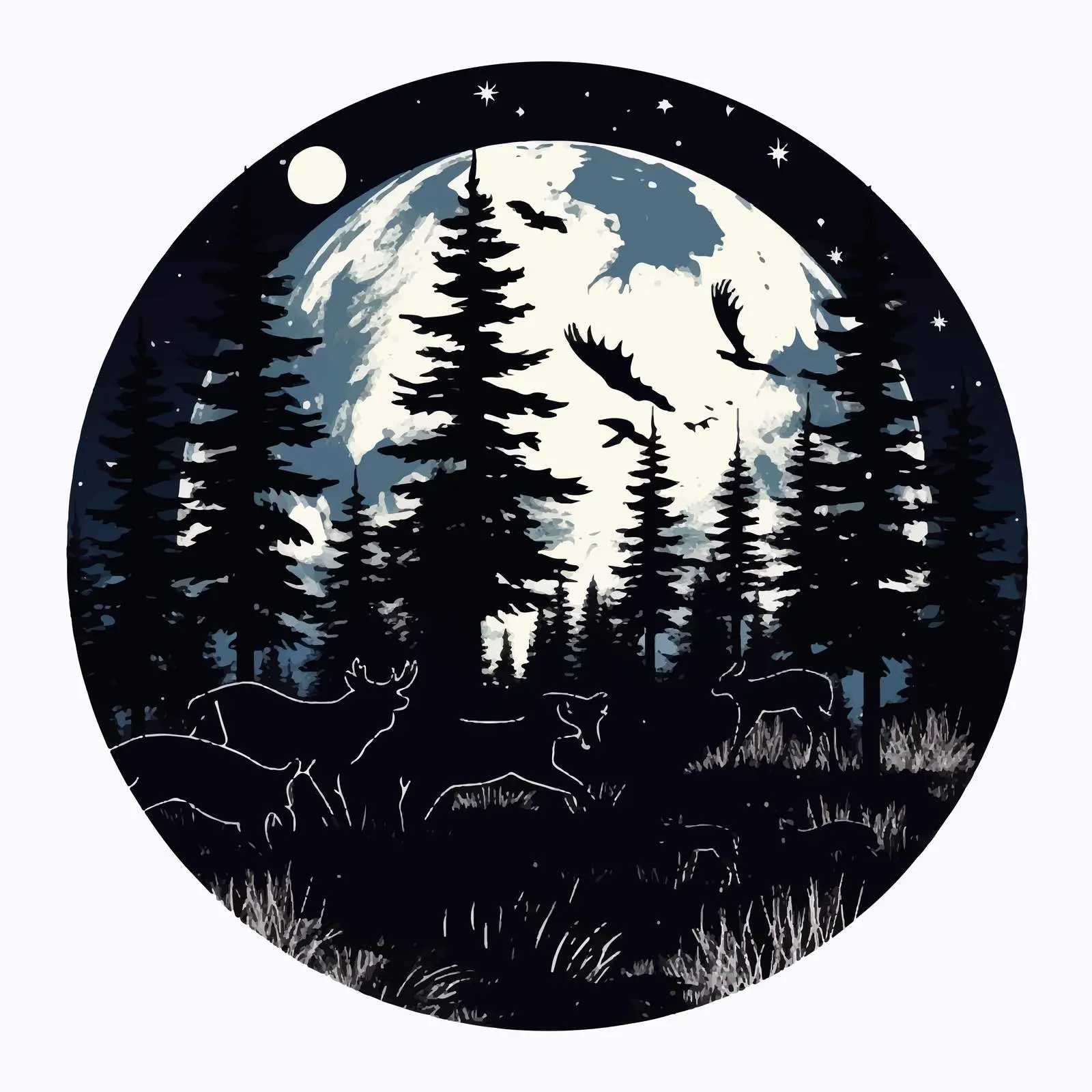 Calm Night Forest with Moonrise and Animals — free download from Dotvec