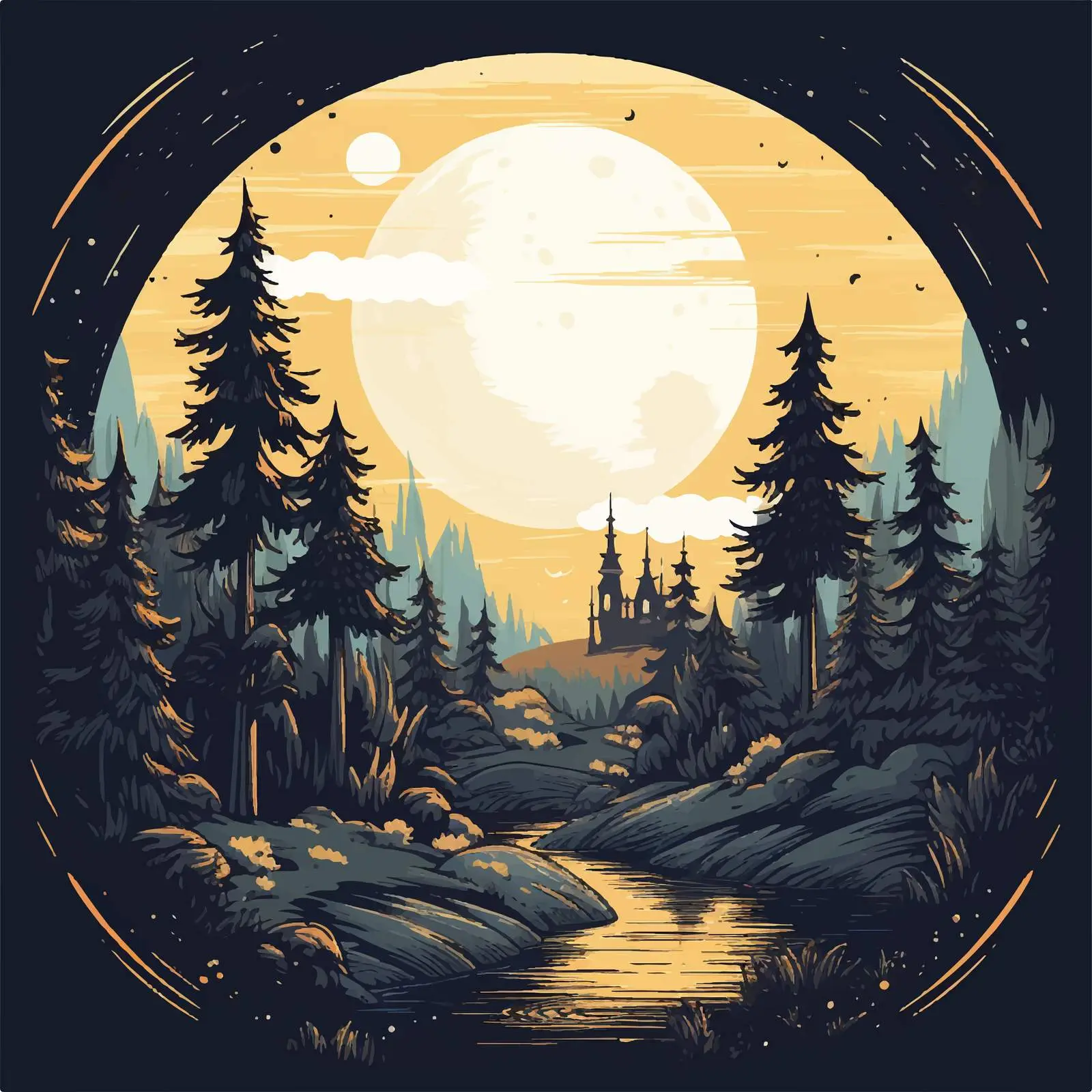 Moonrise Over the Forest Night Illustration — free download from Dotvec