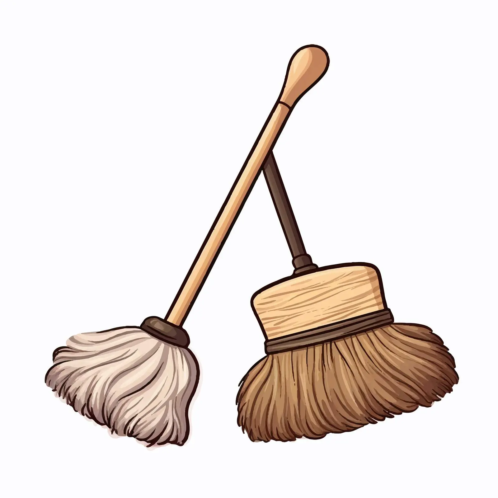 Cartoon Mop and Brush Icon Vector Illustration – free mop image from Dotvec