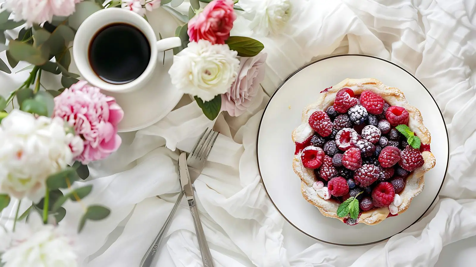 Morning Breakfast with Coffee and Berry Pie – free berries image from Dotvec