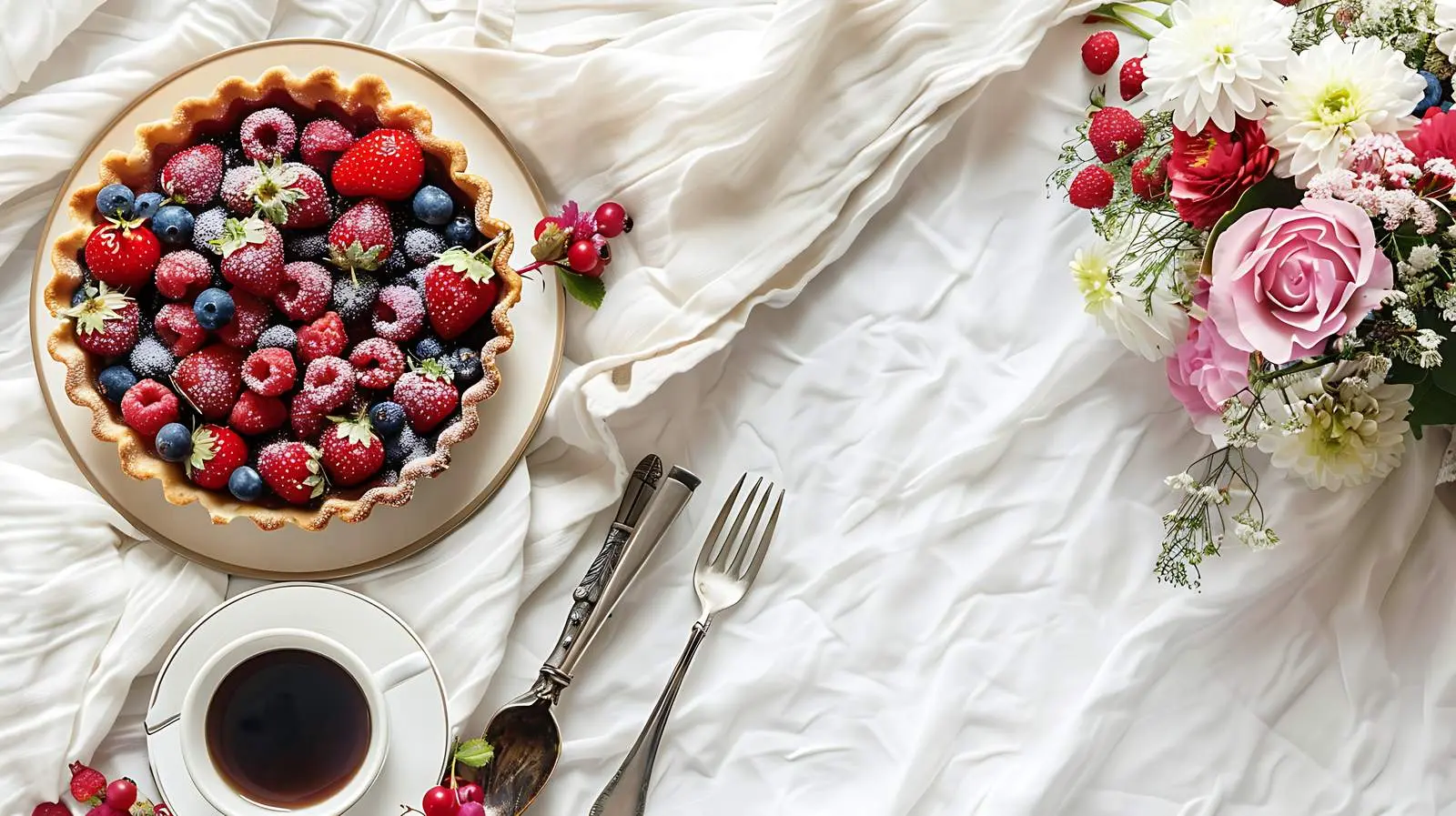 Delicious Morning Breakfast with Coffee and Berry Pie — free download from Dotvec
