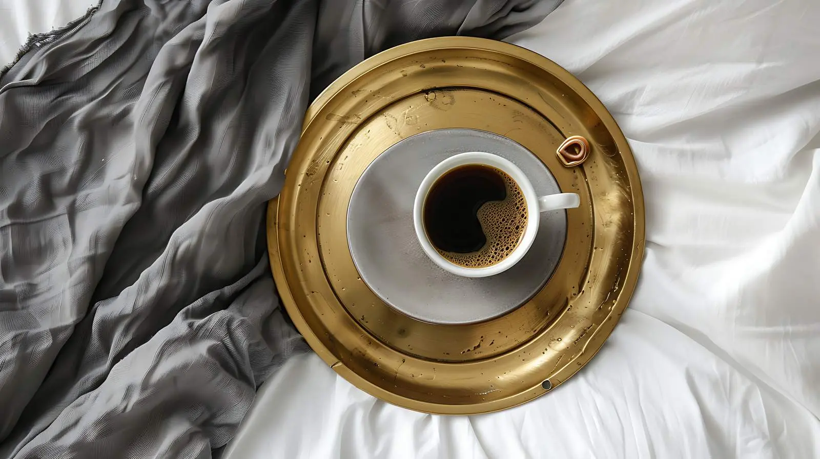 Morning Coffee on Vintage Tray in Bed – free linens image from Dotvec