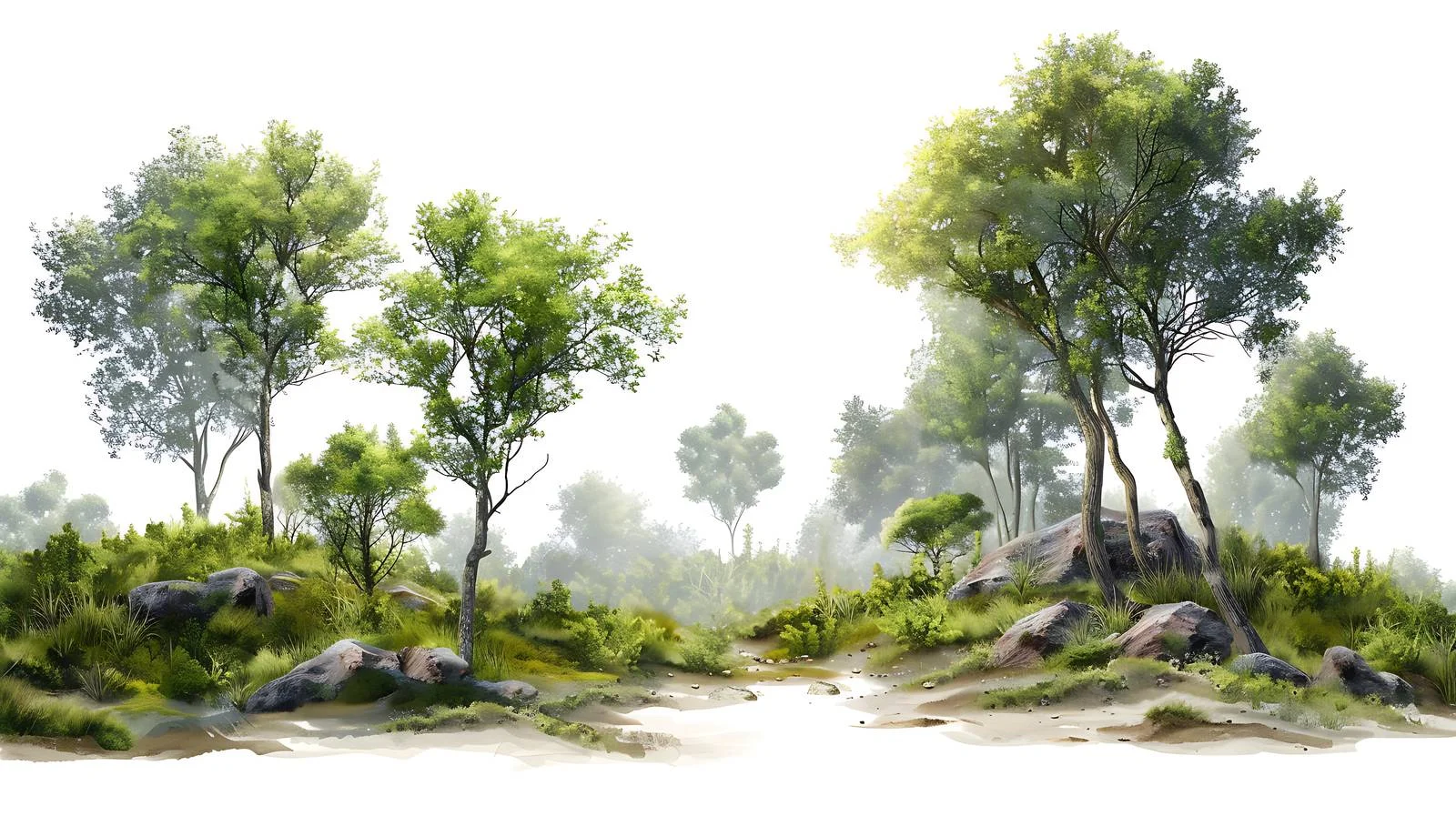 Serene Forest Morning on White Background — free download from Dotvec