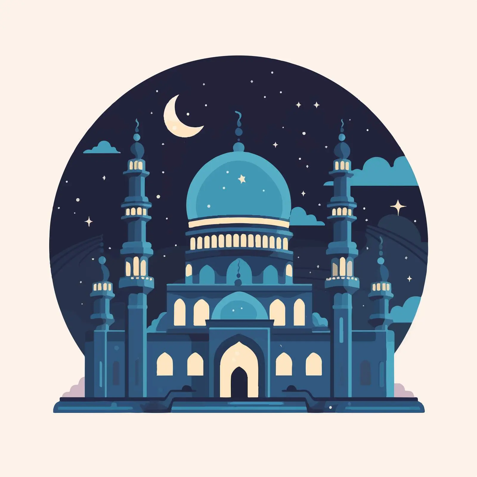 Nighttime Cartoon of Mecca Mosque — free download from Dotvec