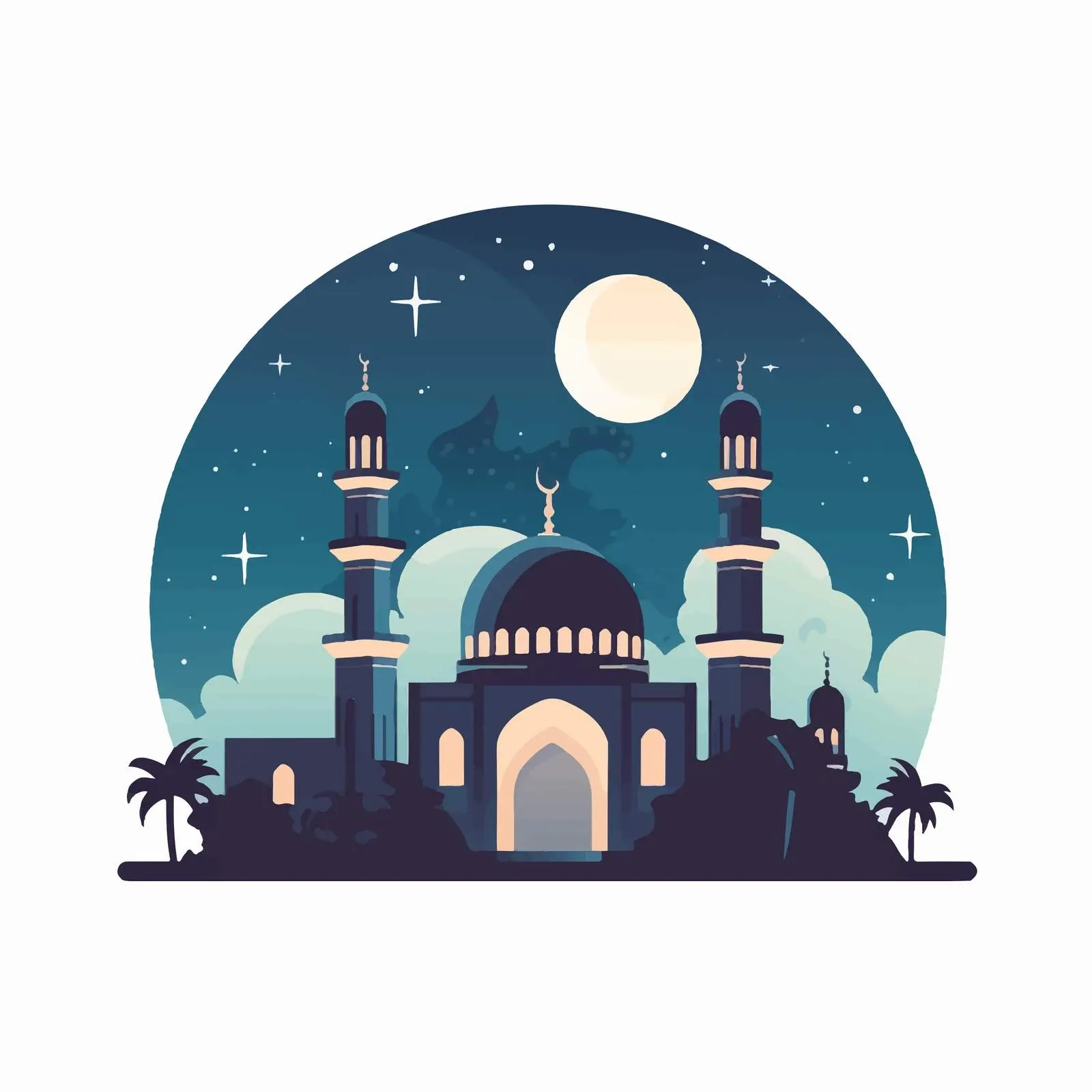 Nighttime Cartoon Vector of Mecca Mosque — free download from Dotvec