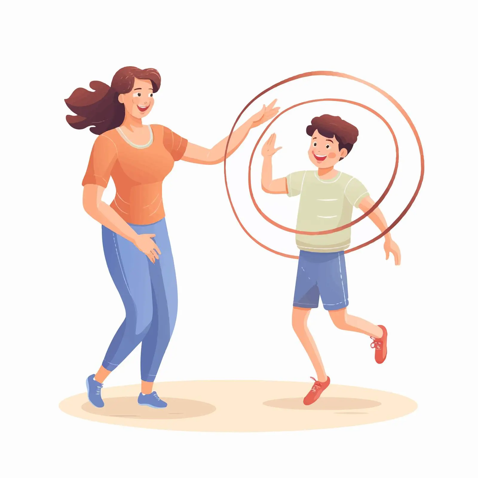 Happy Mother and Boy Twirling Hula Hoops – free hula hoop image from Dotvec