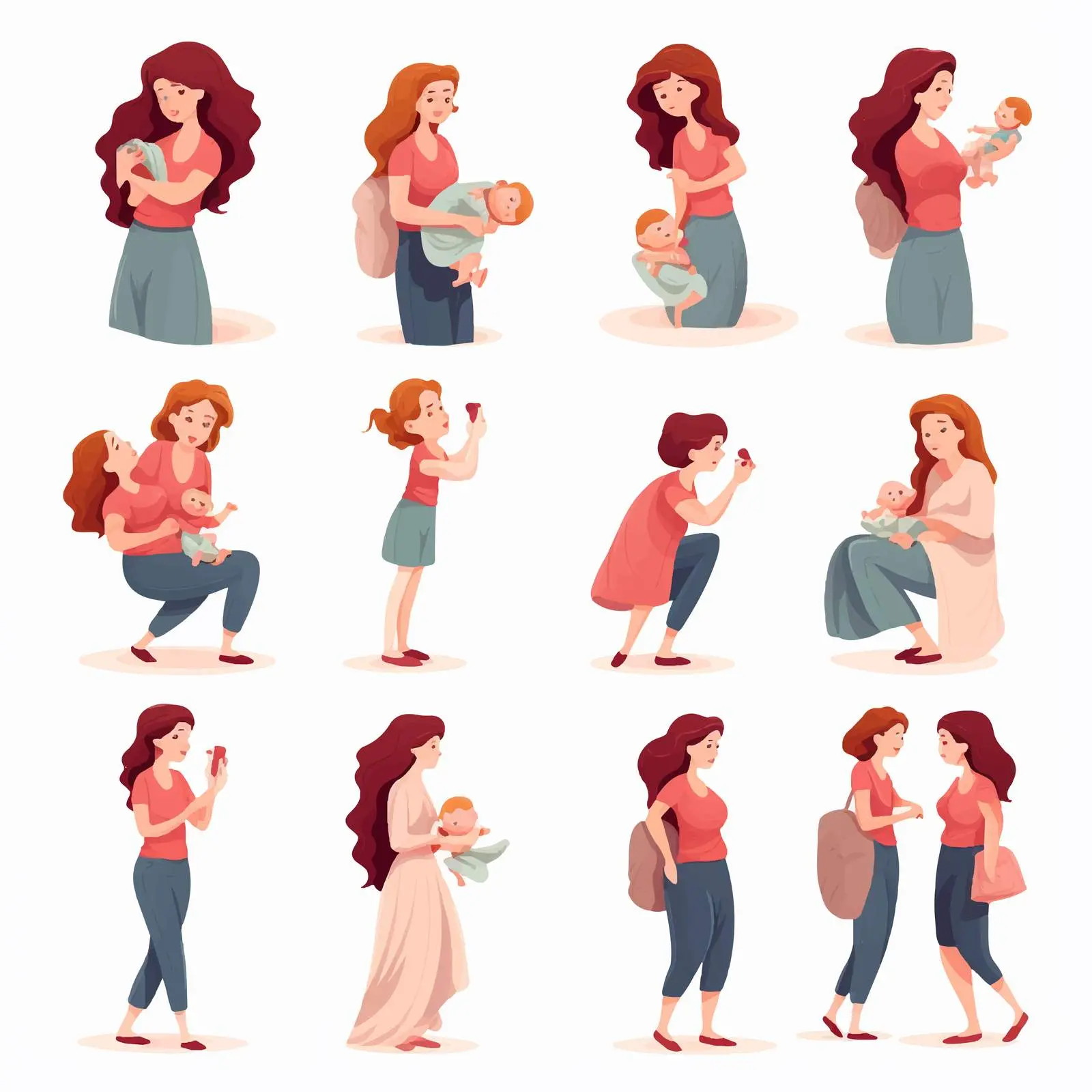 Mother and Child Engaging in Various Activities Illustration — free download from Dotvec