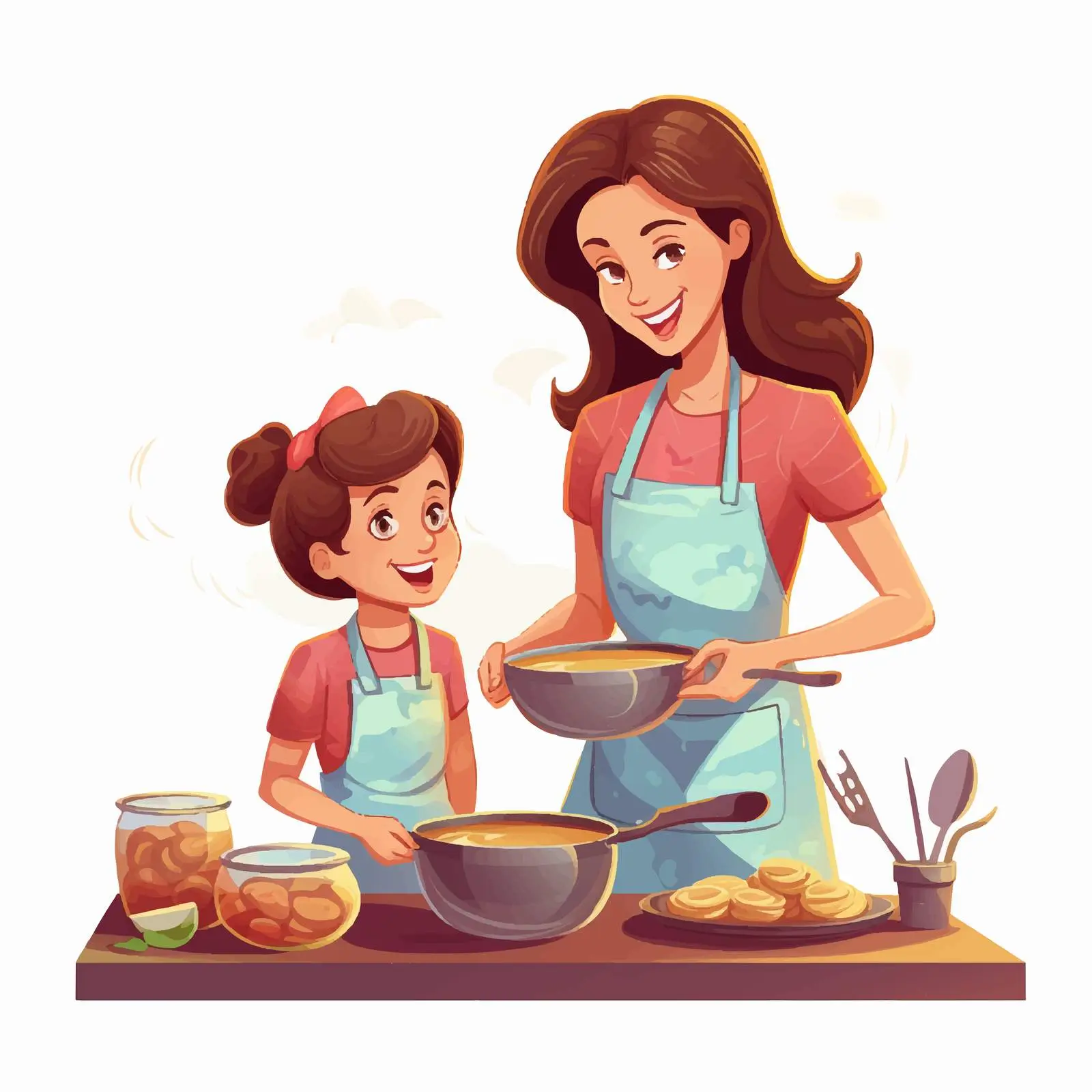 Mother and Daughter Cooking Together Vector — free download from Dotvec