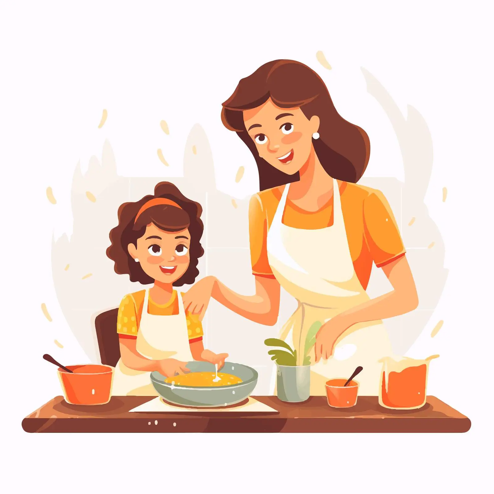 Mother and Daughter Cooking Together Cartoon Vector — free download from Dotvec
