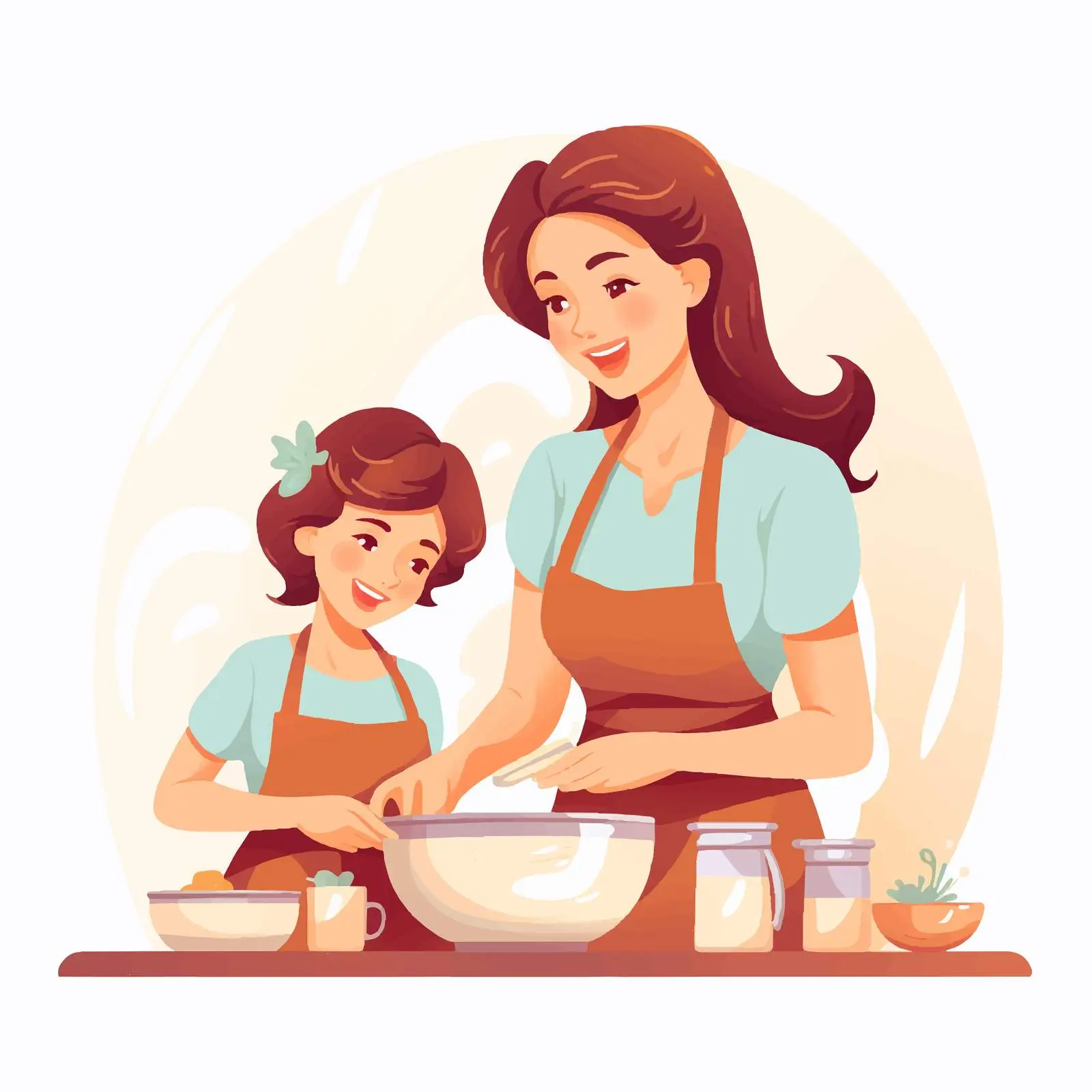 Mother and Daughter Cooking and Cleaning Cartoon Vector — free download from Dotvec