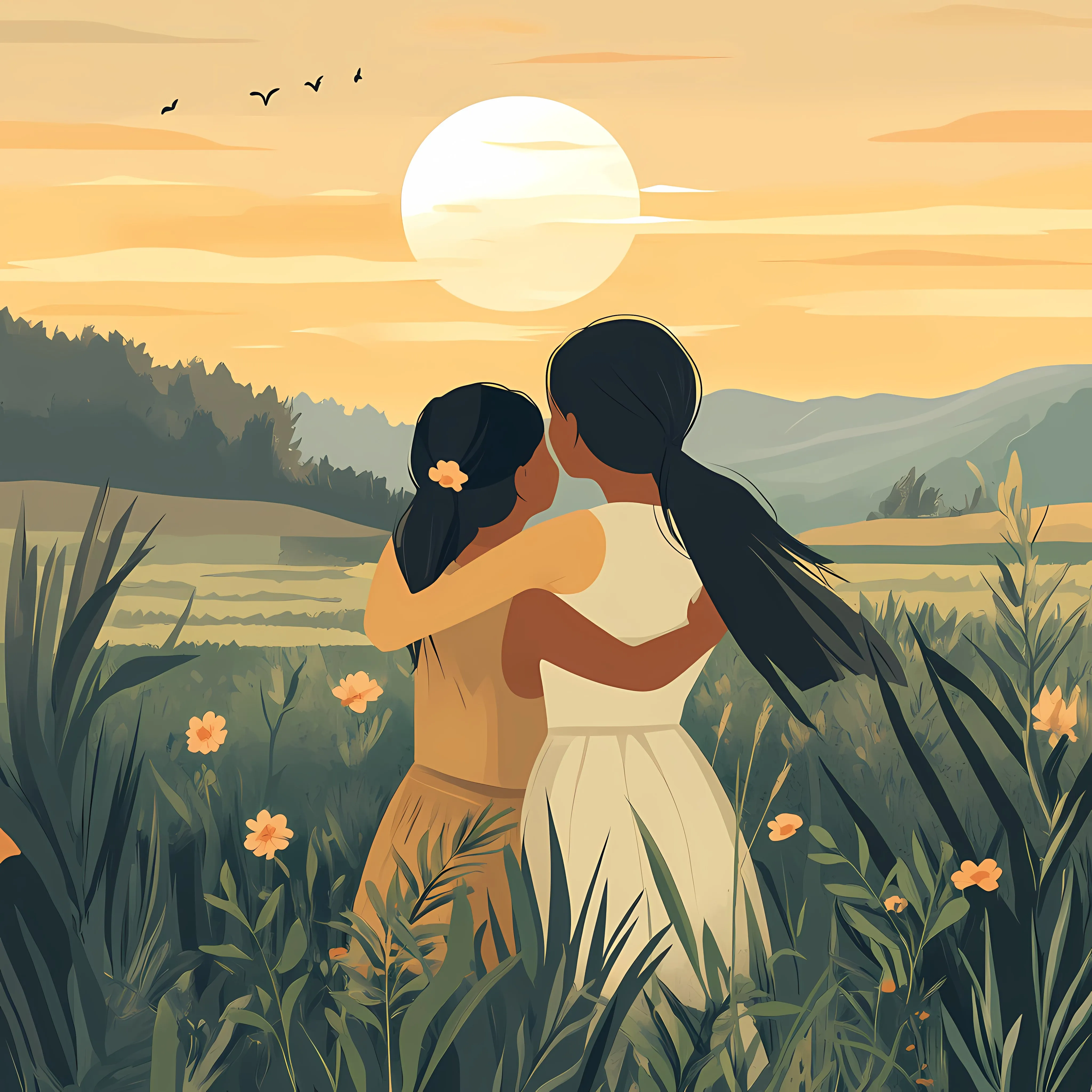 Mother and Daughter Embracing at Sunset — free download from Dotvec