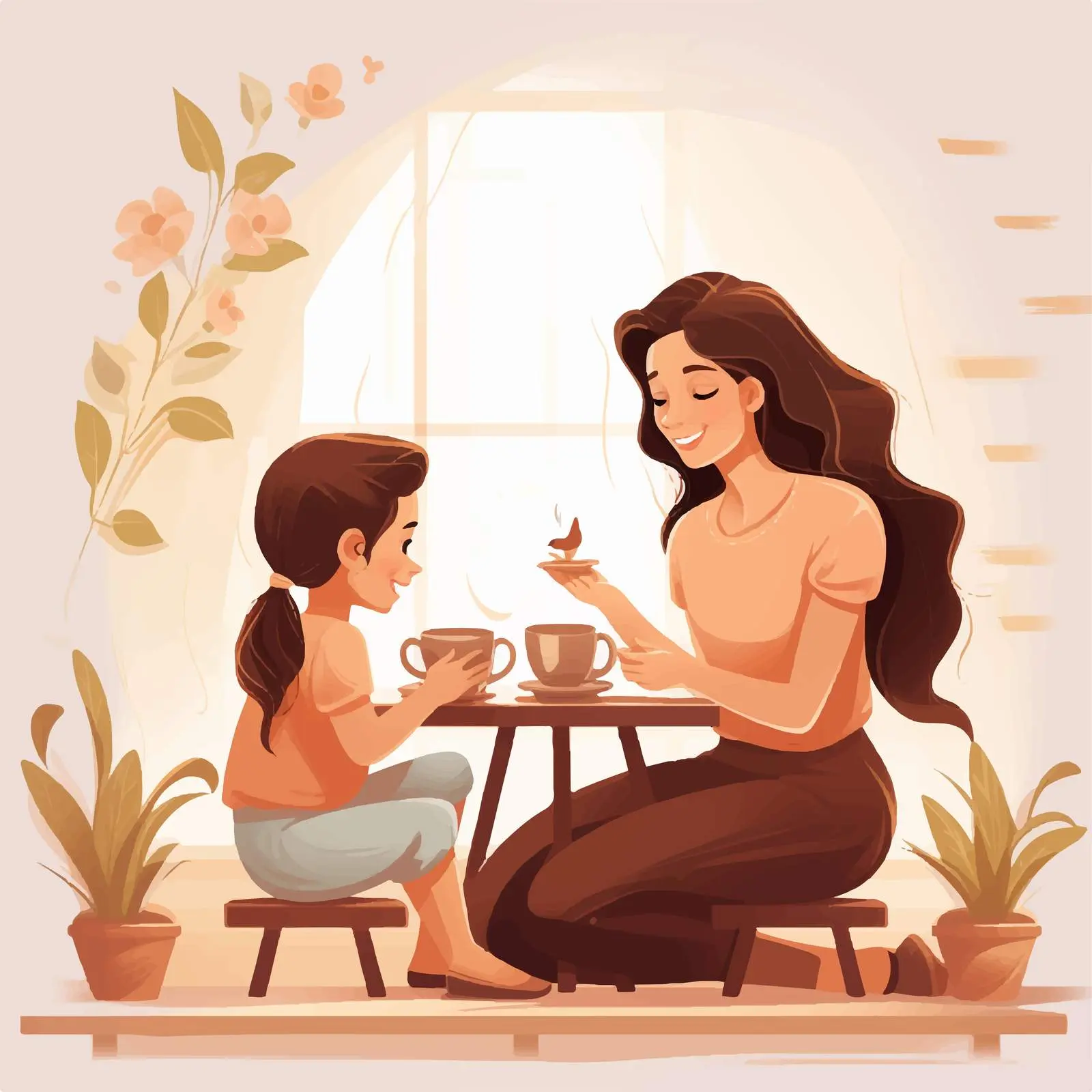 Heartwarming Mother and Daughter Cartoon Scene — free download from Dotvec