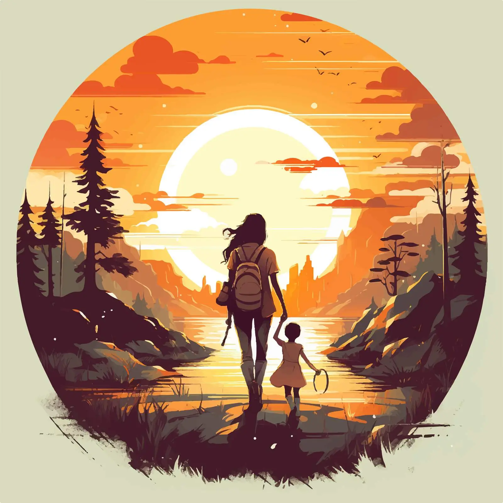 Mother and Daughter Cartoon Scene Illustration — free download from Dotvec