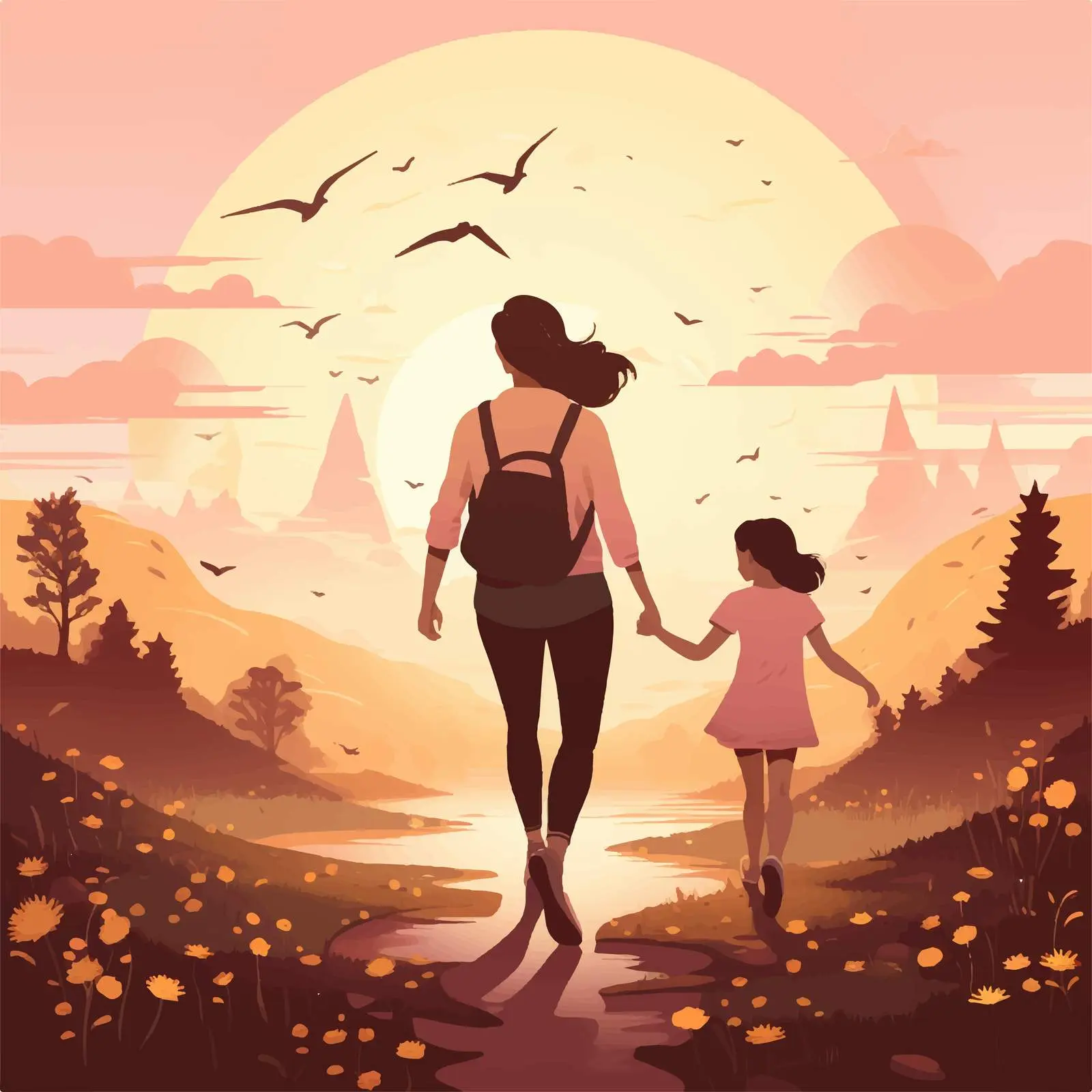 Heartwarming Mother and Daughter Scene Illustration — free download from Dotvec