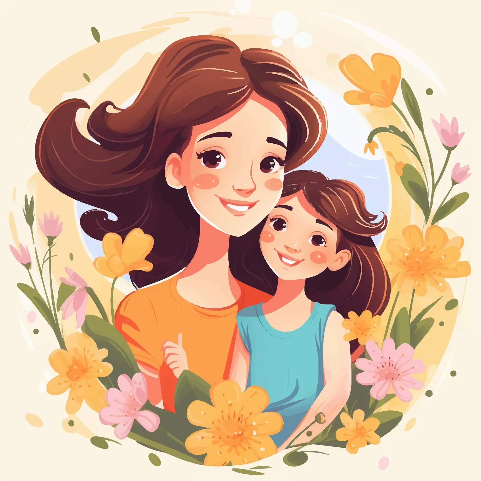 Mother and Daughter Cartoon Scene Illustration — free download from Dotvec