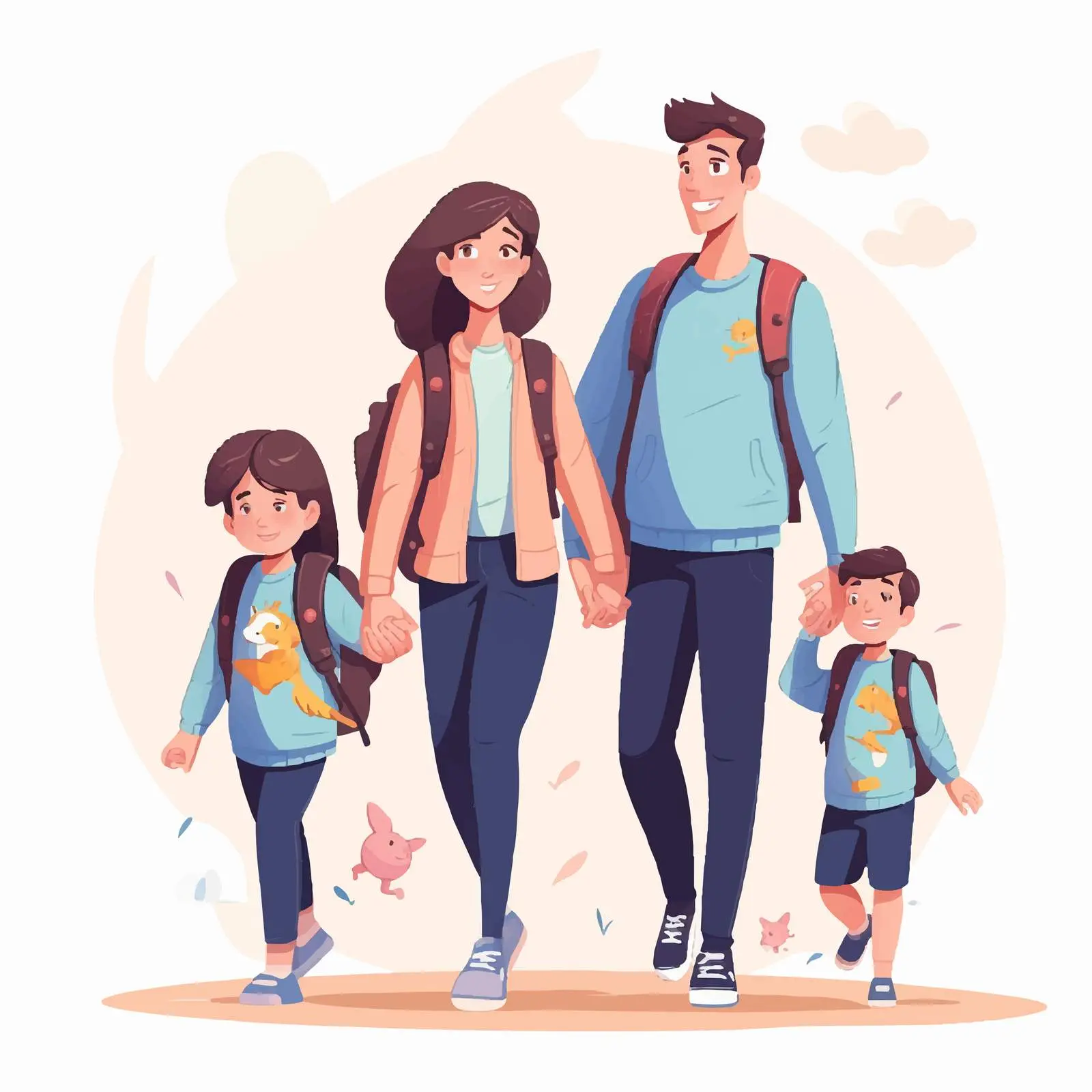 Parents Walking Children to School Portrait — free download from Dotvec