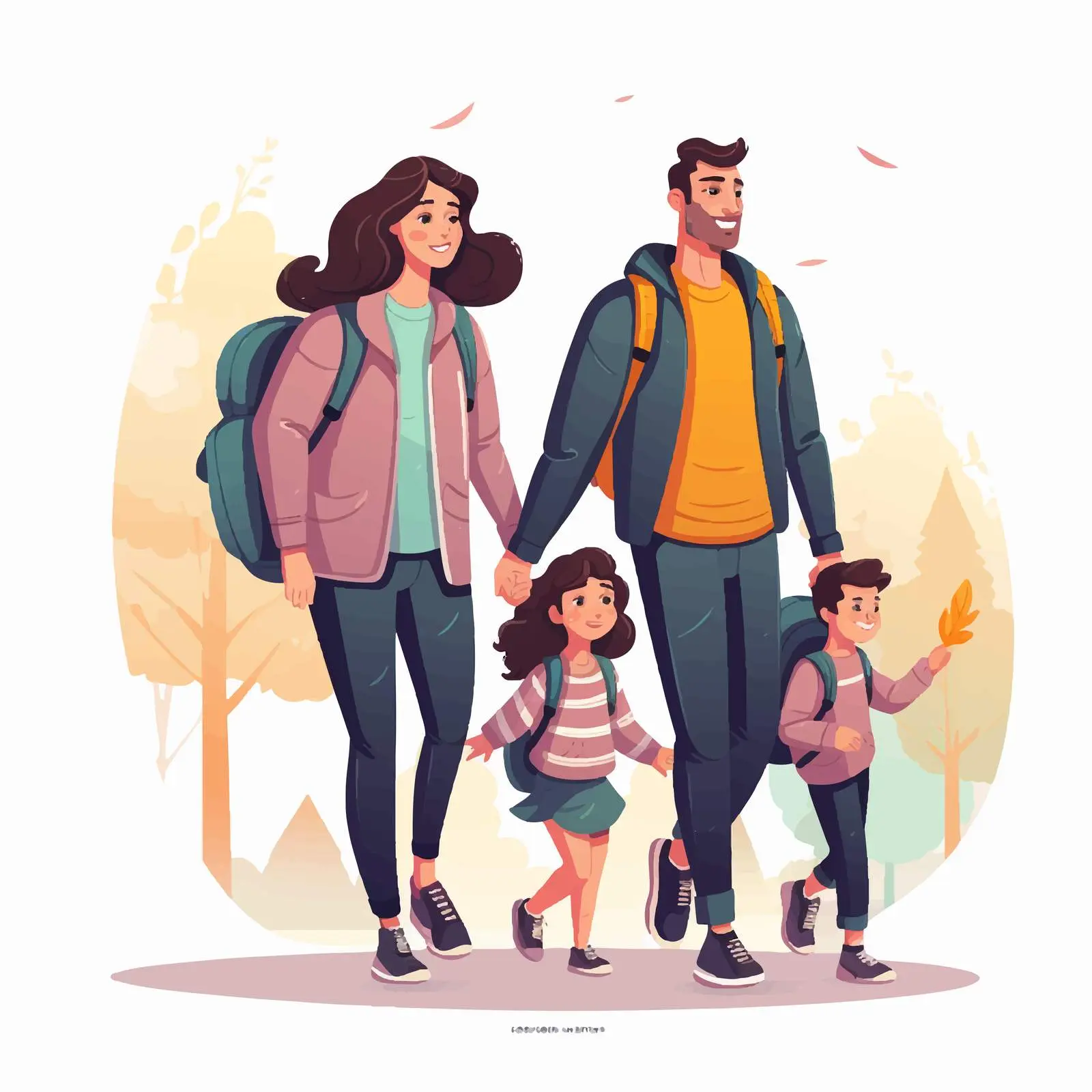 Parents Walking Children to School Vector Art — free download from Dotvec