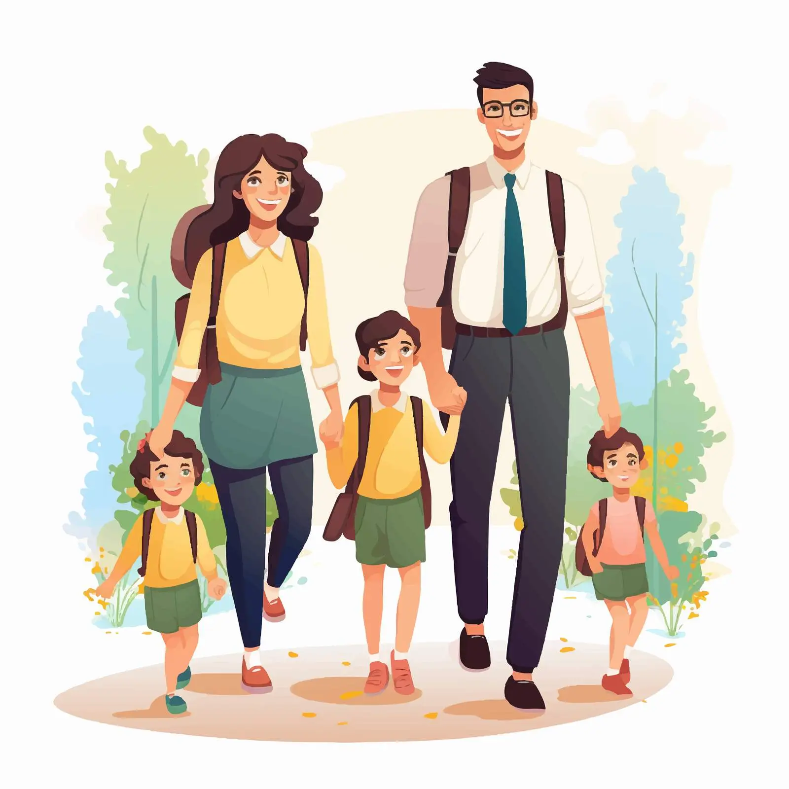 Parents Guiding Children to School Portrait — free download from Dotvec
