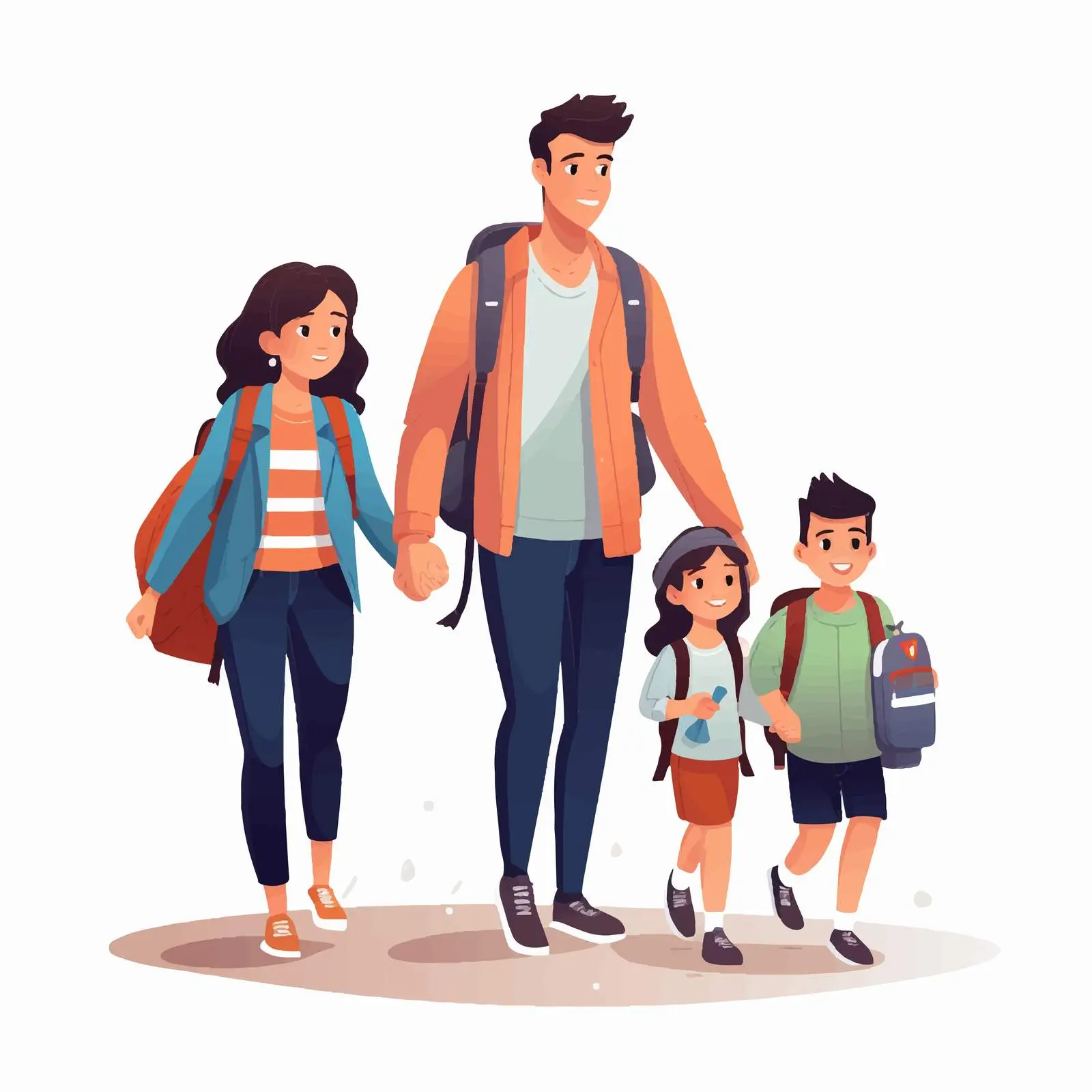 Parents Walking Children to School Portrait — free download from Dotvec