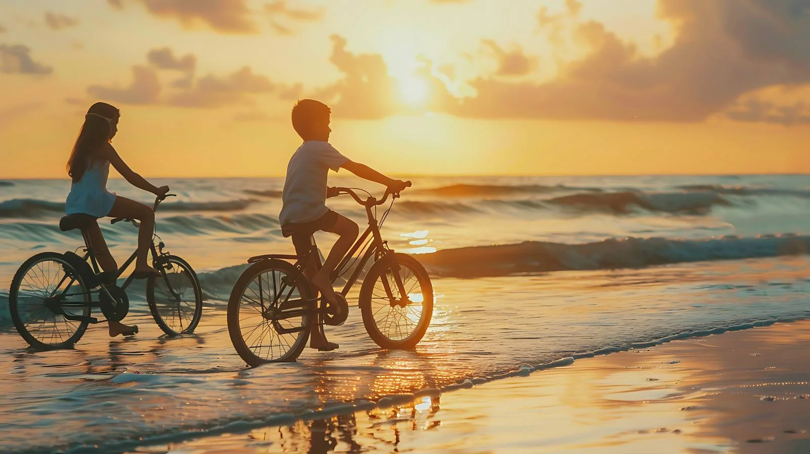 Family cycling along beach on rental bike — free download from Dotvec