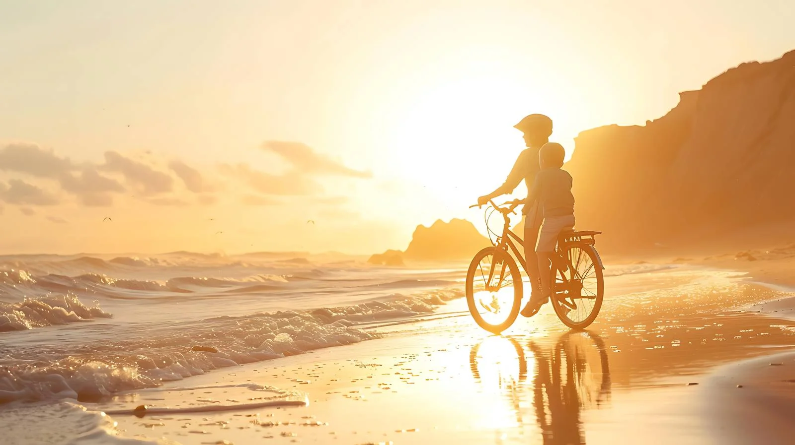 Family bike ride along shorelines — free download from Dotvec