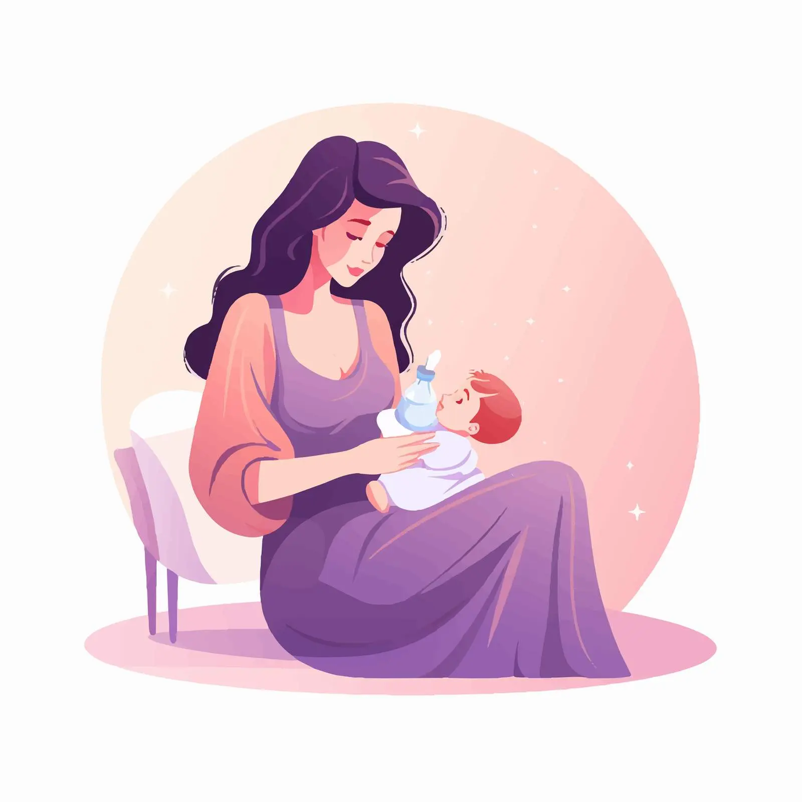 Mother Bottle Feeding Baby in Pink Dress — free download from Dotvec