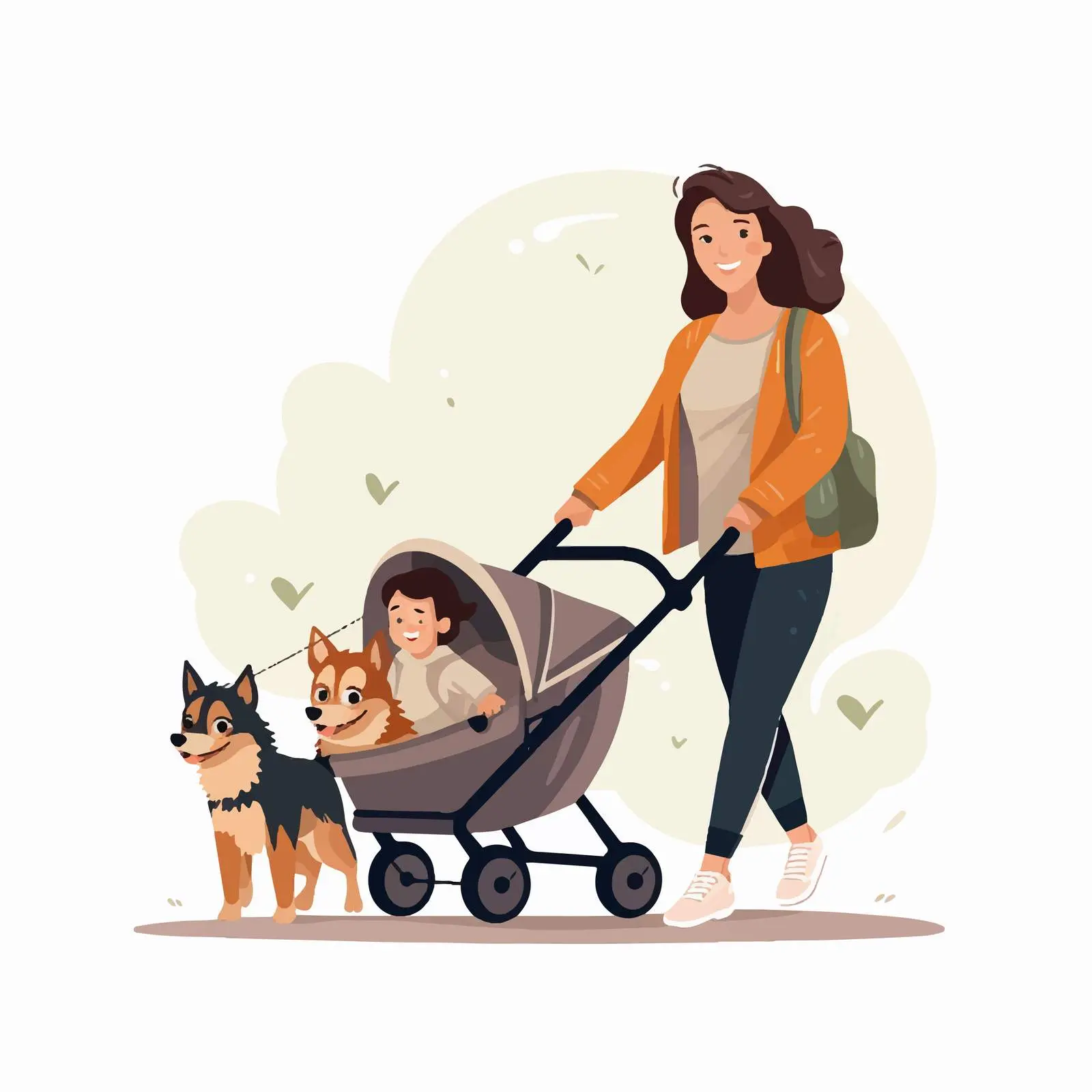 Mother and Twins in Tandem Stroller — free download from Dotvec