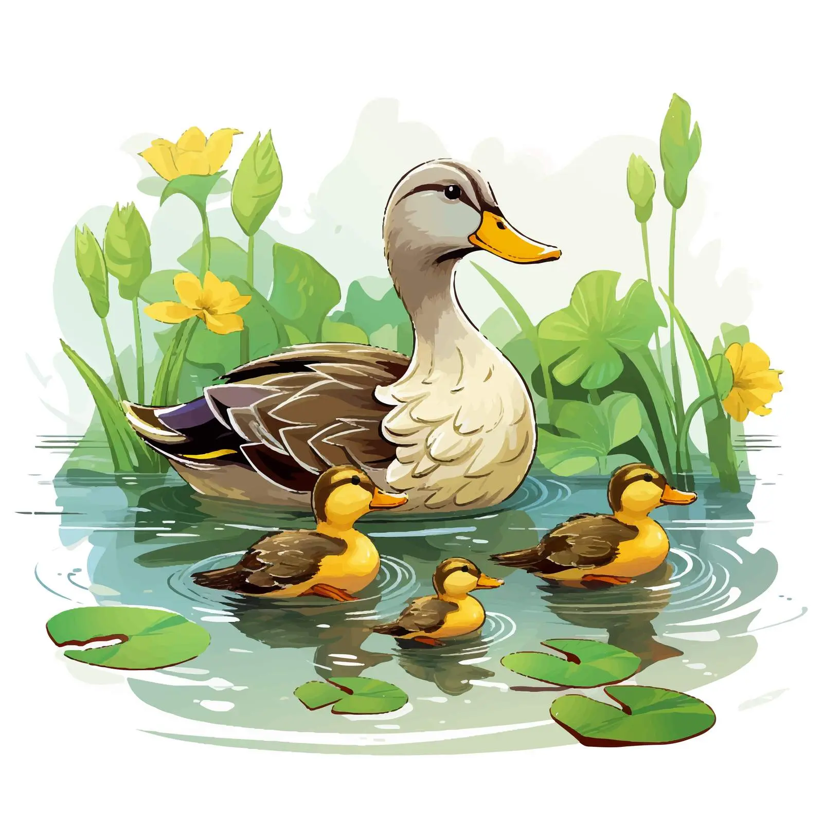 Mother Duck and Ducklings Swimming in Pond — free download from Dotvec