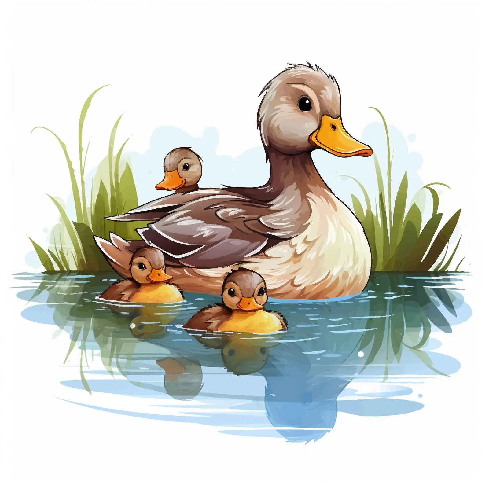Mother Duck and Ducklings Swimming in Pond — free download from Dotvec