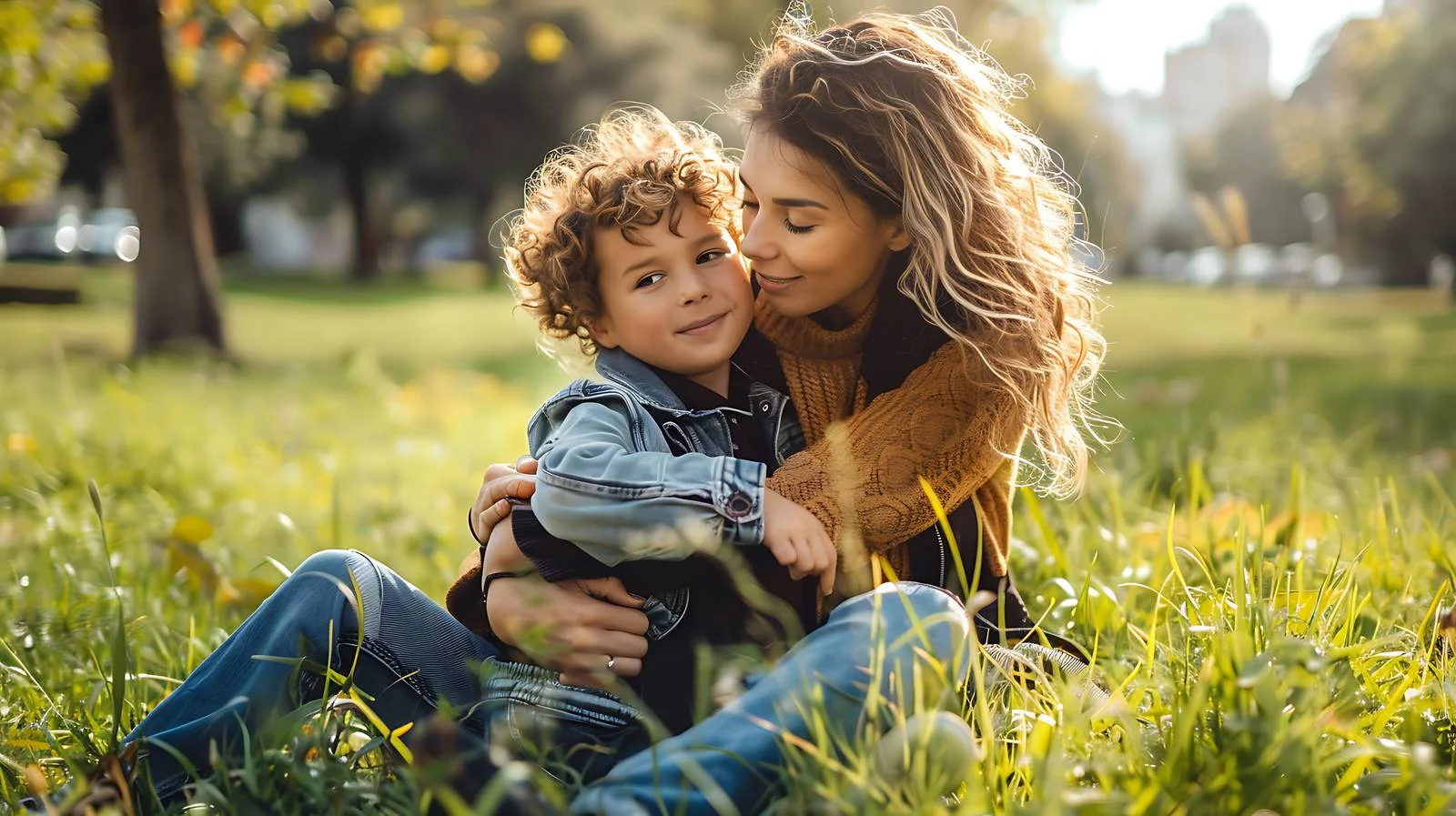 Tender mother hug with son outdoors — free download from Dotvec