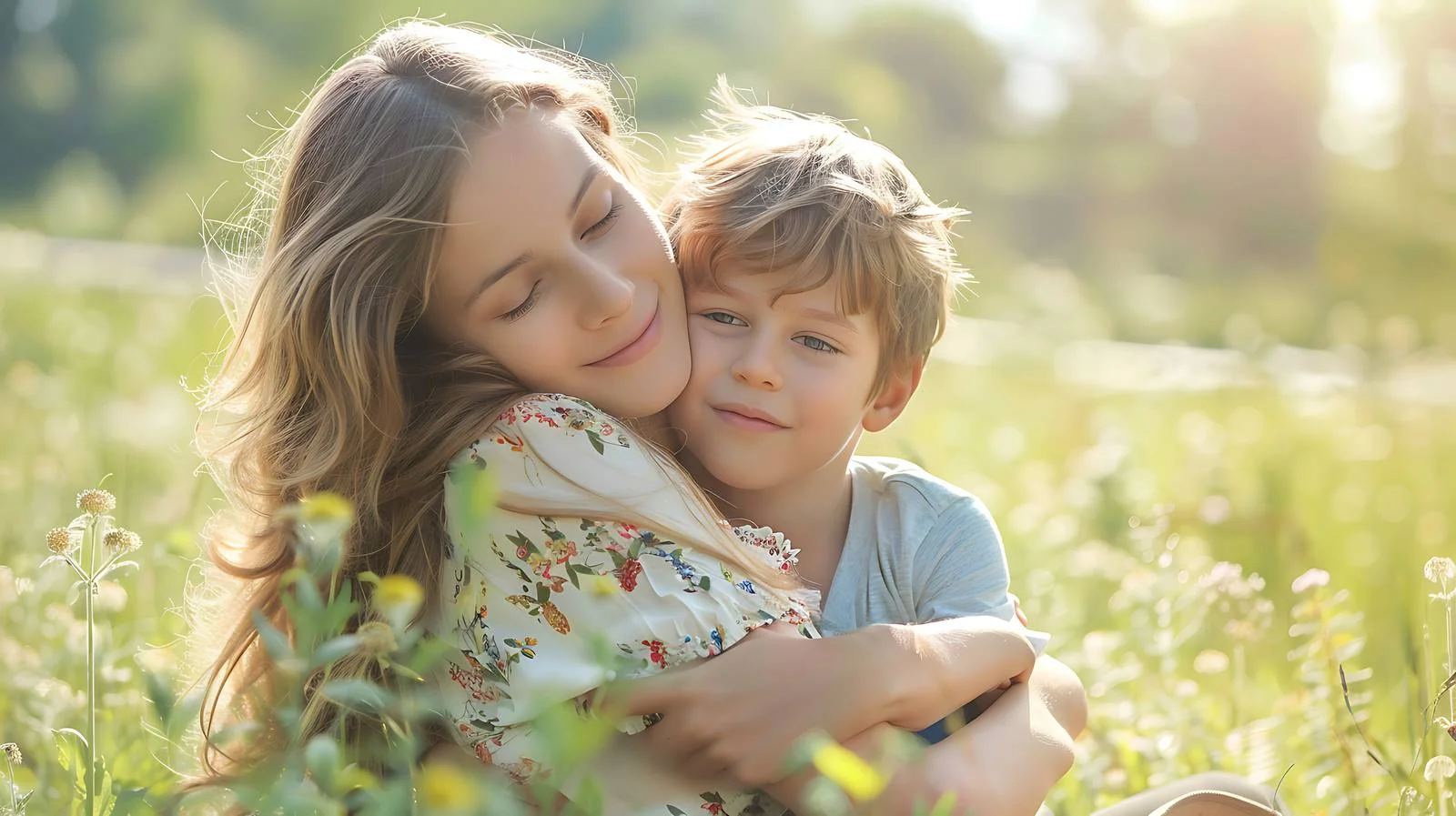 Tender Moment: Mother Embracing Son in Park — free download from Dotvec
