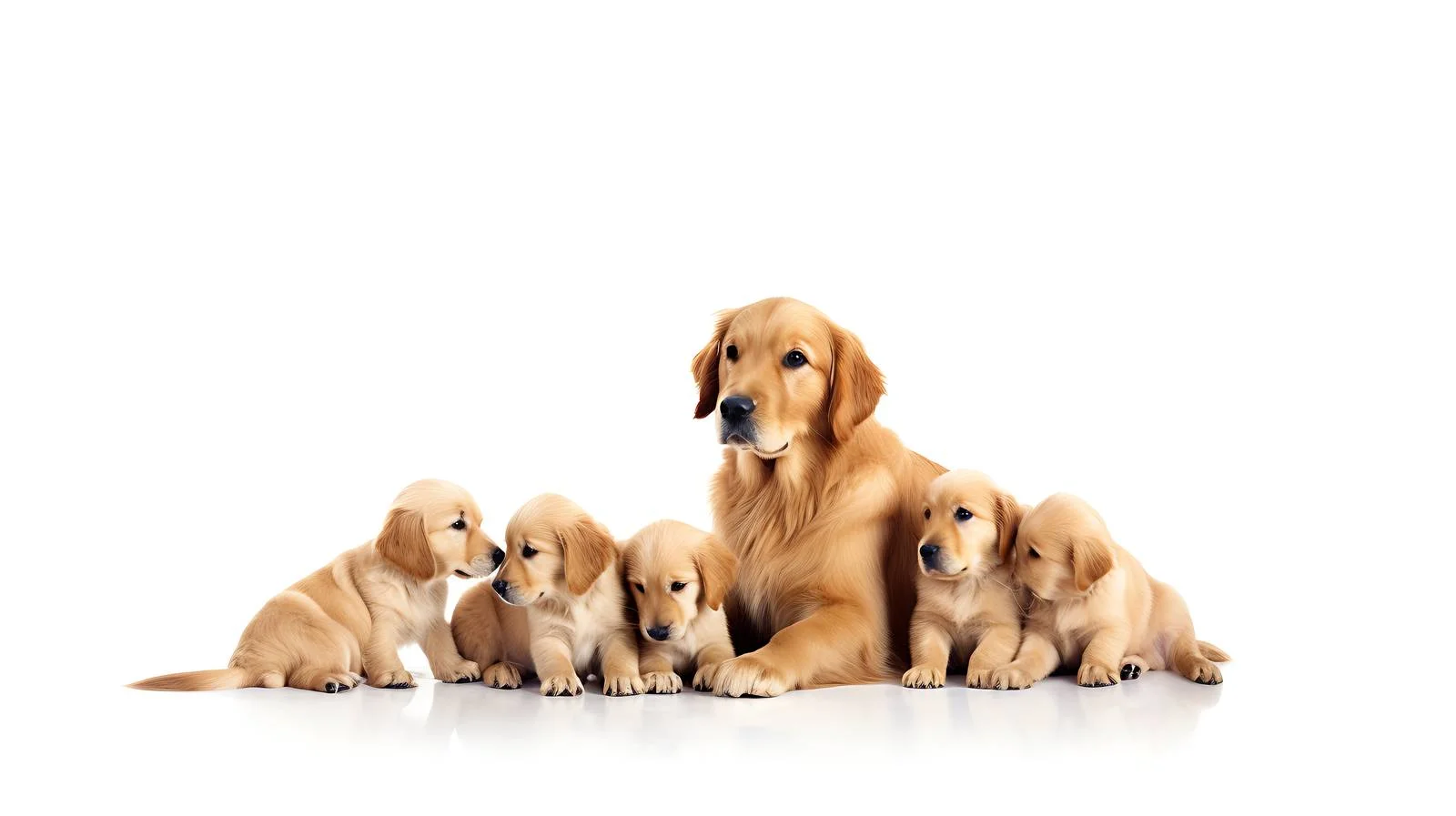 Golden Retriever Mother Sniffing Puppies Isolated — free download from Dotvec