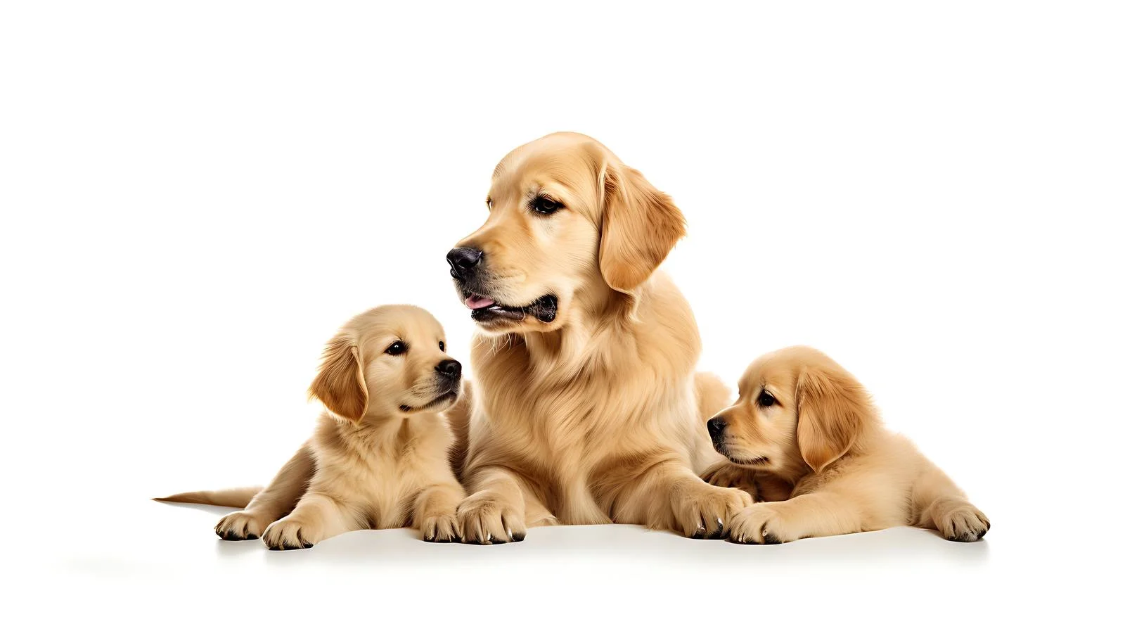 Golden Retriever Mother Sniffing Puppies Isolated — free download from Dotvec