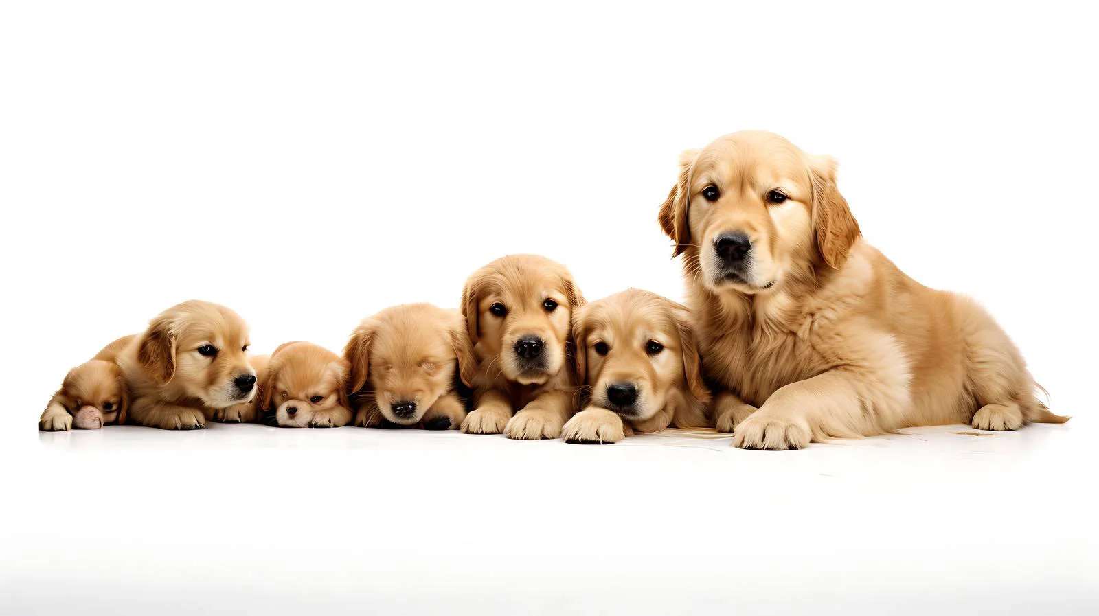 Golden Retriever Mother Sniffing Puppies Isolated — free download from Dotvec