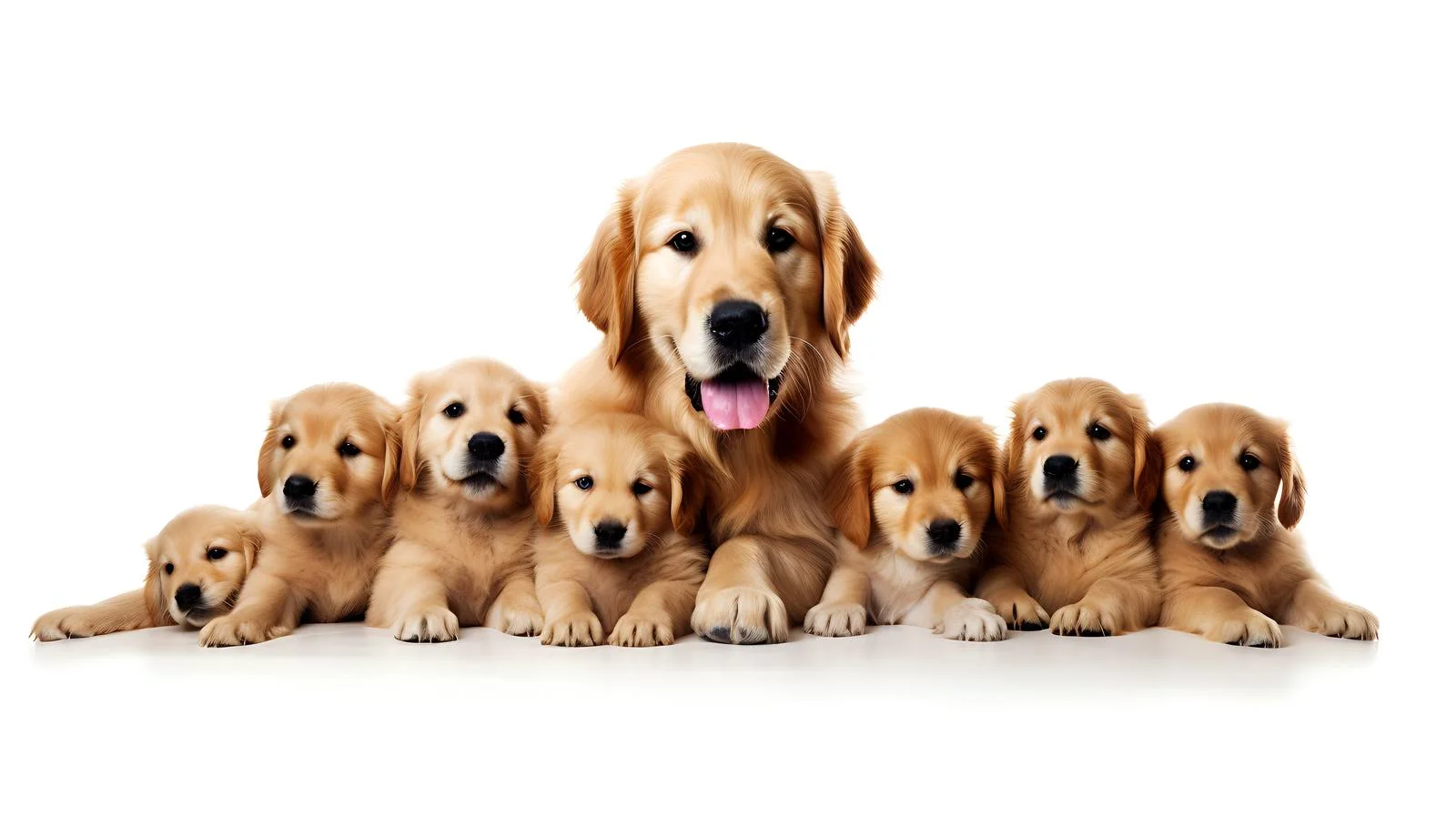 Golden Retriever Mom Sniffing Puppies Isolated — free download from Dotvec