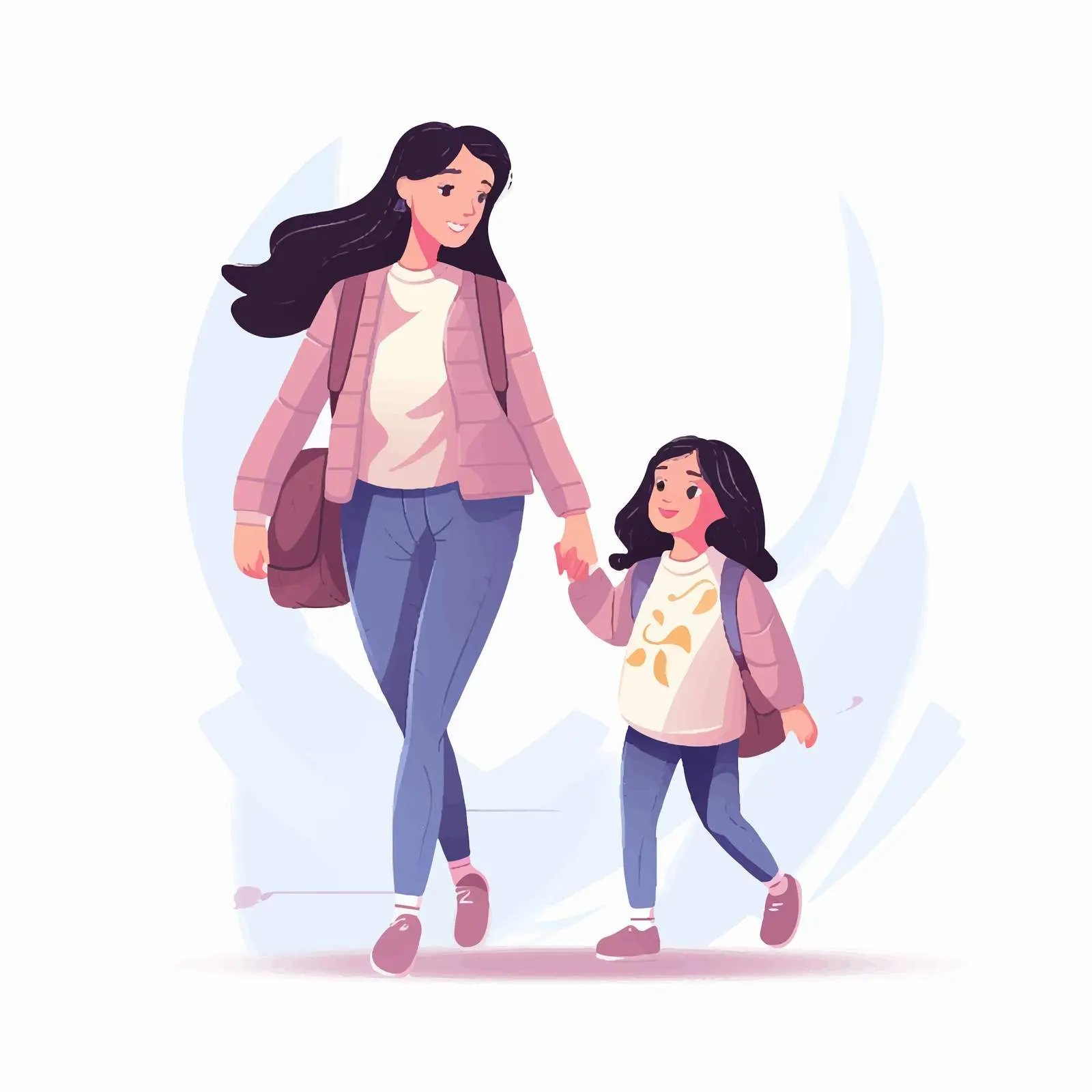 Mother and Daughter Walking to School — free download from Dotvec
