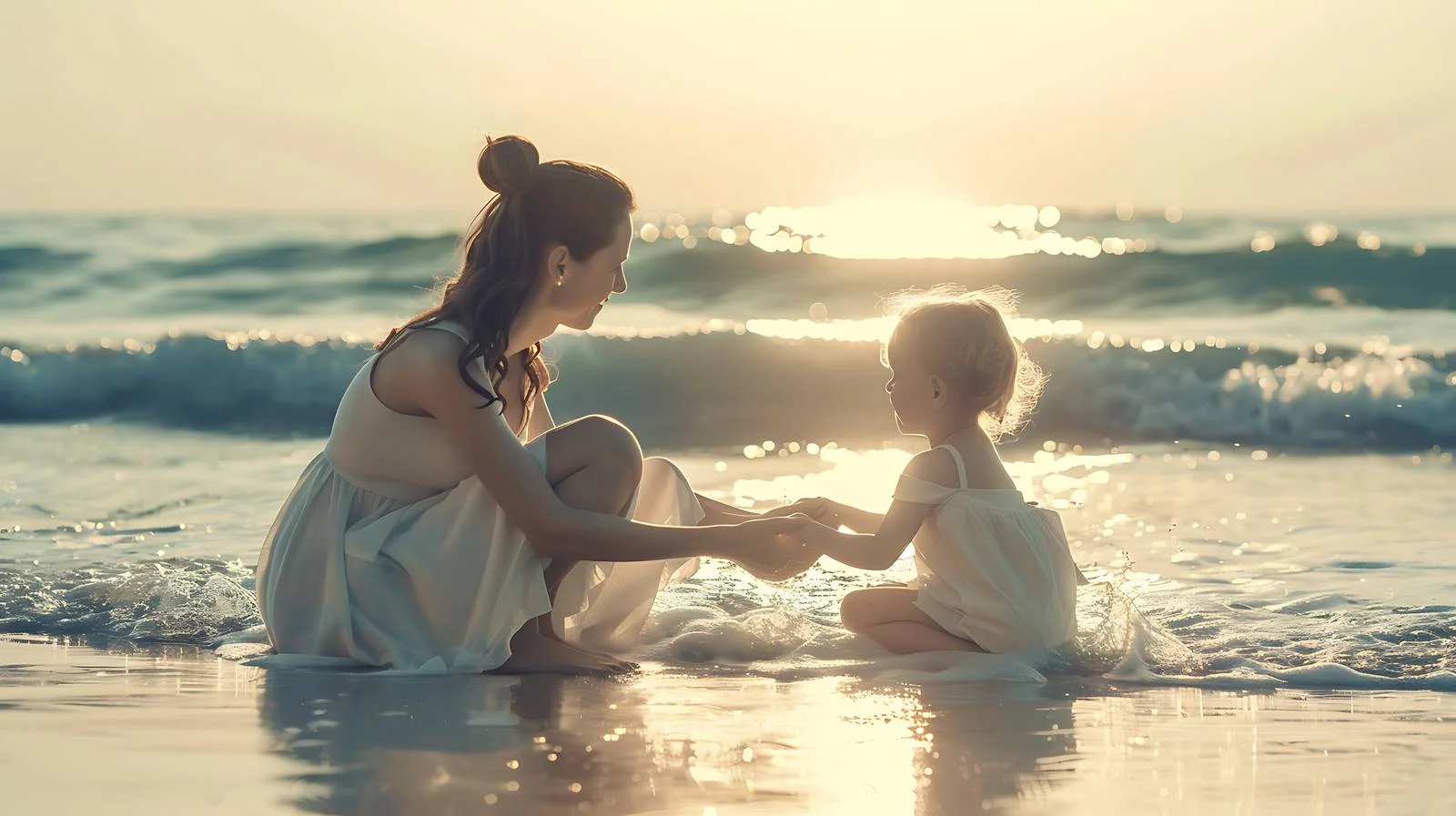 Mother and Daughter Beach Bonding — free download from Dotvec