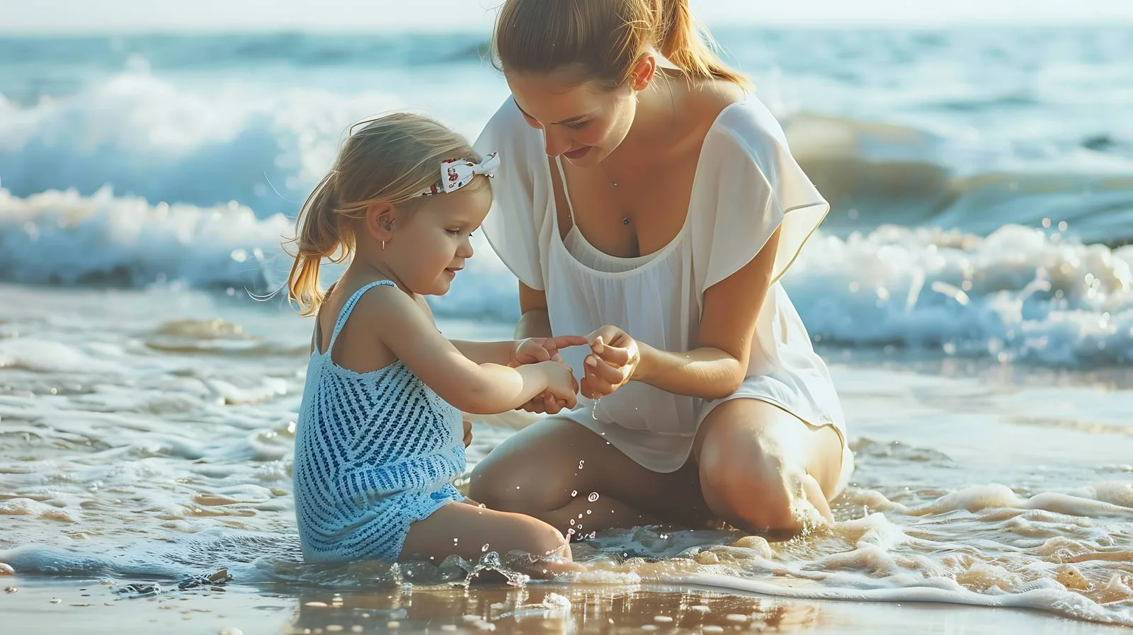 Joyful mother and daughter at beach — free download from Dotvec