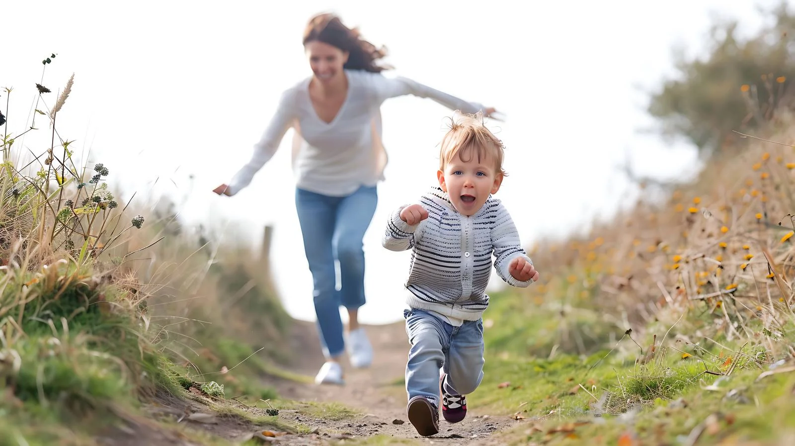 Mother Following Happy Toddler Outdoors — free download from Dotvec