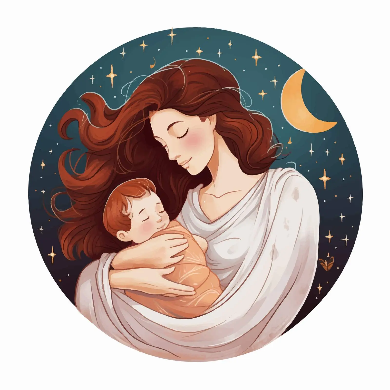 Sleeping Mom and Newborn Baby Illustration — free download from Dotvec