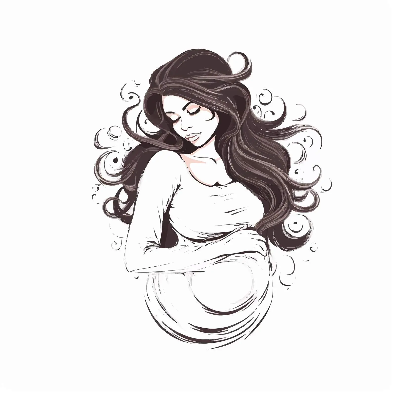 Pregnant Girl Contour Illustration for Motherhood — free download from Dotvec