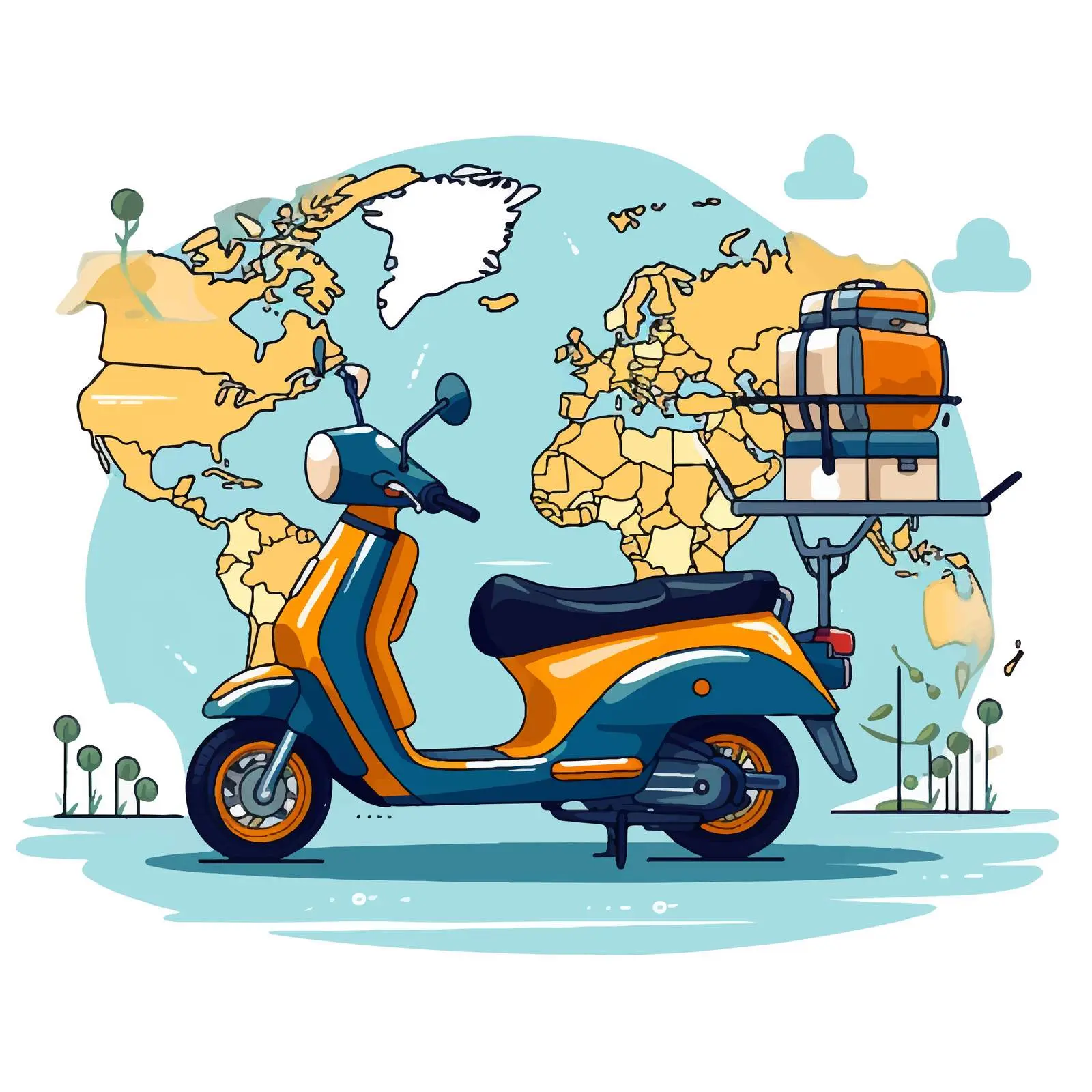 Motorcycle and World Map Sphere Design – free transportation vector image from Dotvec