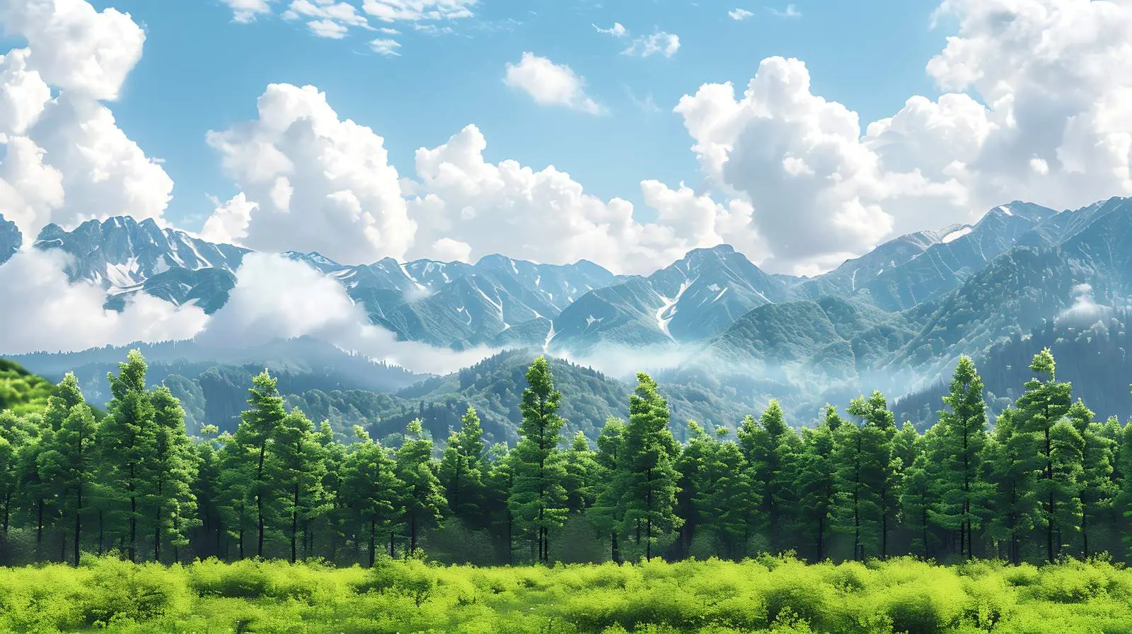 Vibrant Mountain Forest Landscape Under Cloudy Sky – free ecosystem image from Dotvec