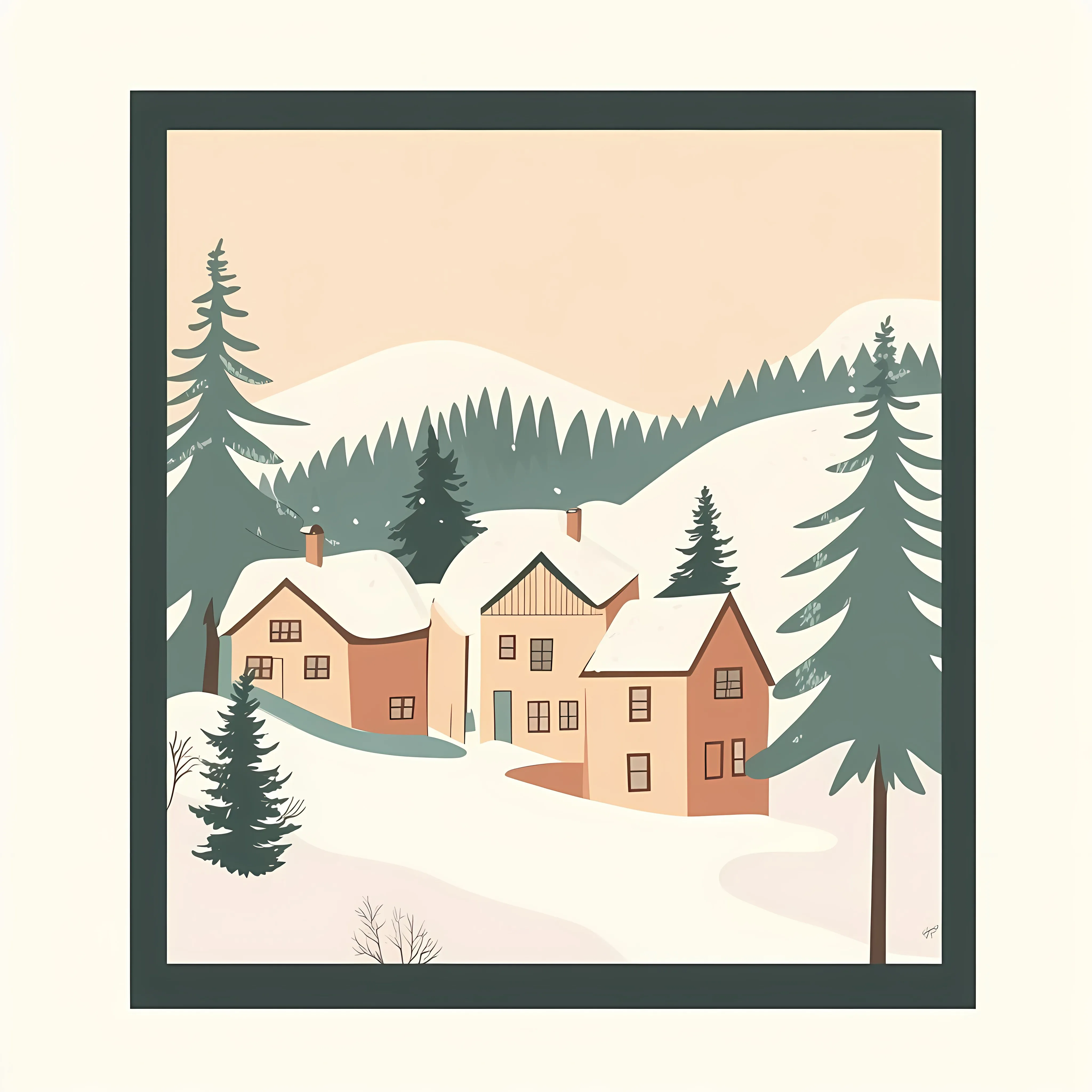 Winter Mountain Village With House and Tree — free download from Dotvec