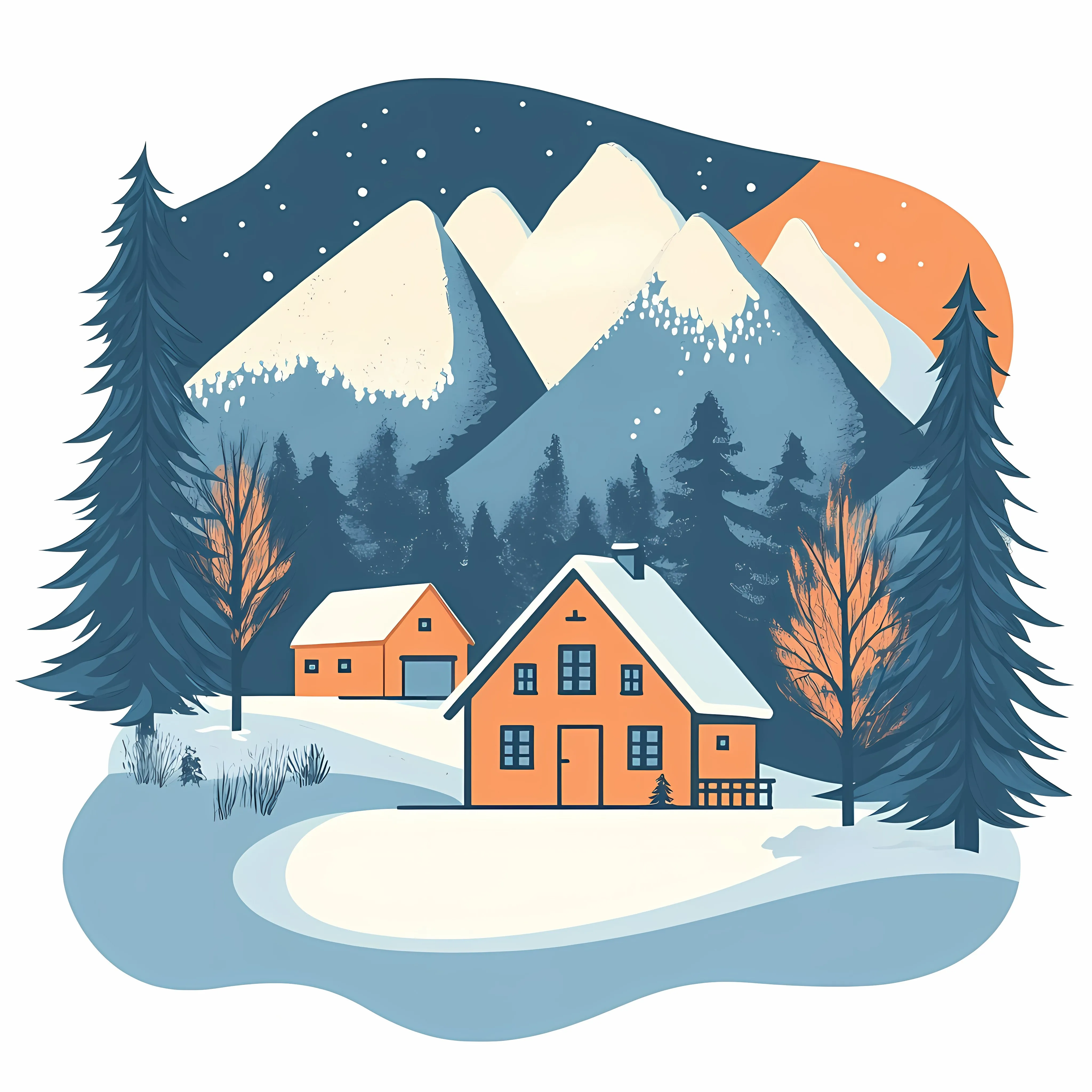 Winter Mountain Village with House and Tree — free download from Dotvec