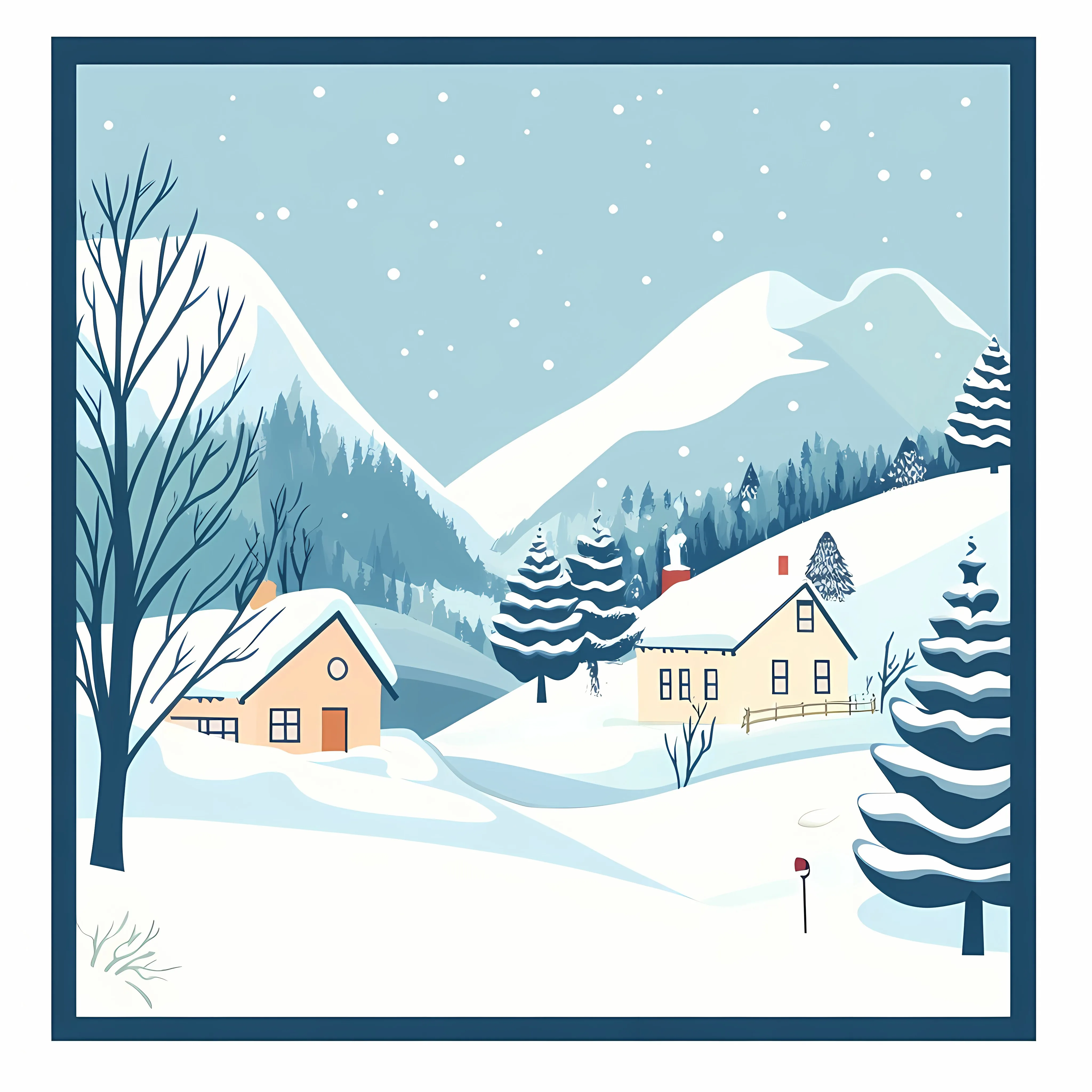 Winter Mountain Village with House and Tree — free download from Dotvec